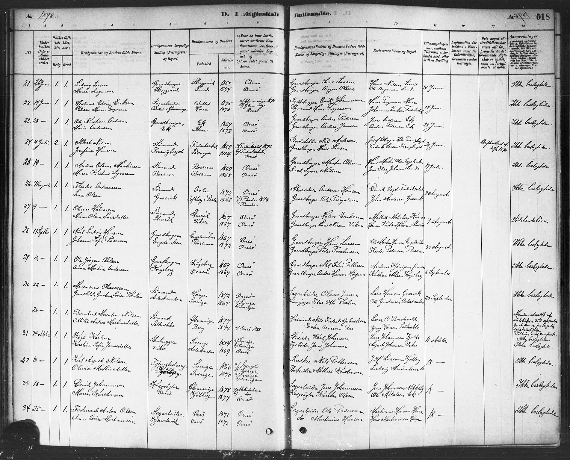 Onsøy prestekontor Kirkebøker, SAO/A-10914/F/Fa/L0006: Parish register (official) no. I 6, 1878-1898, p. 518