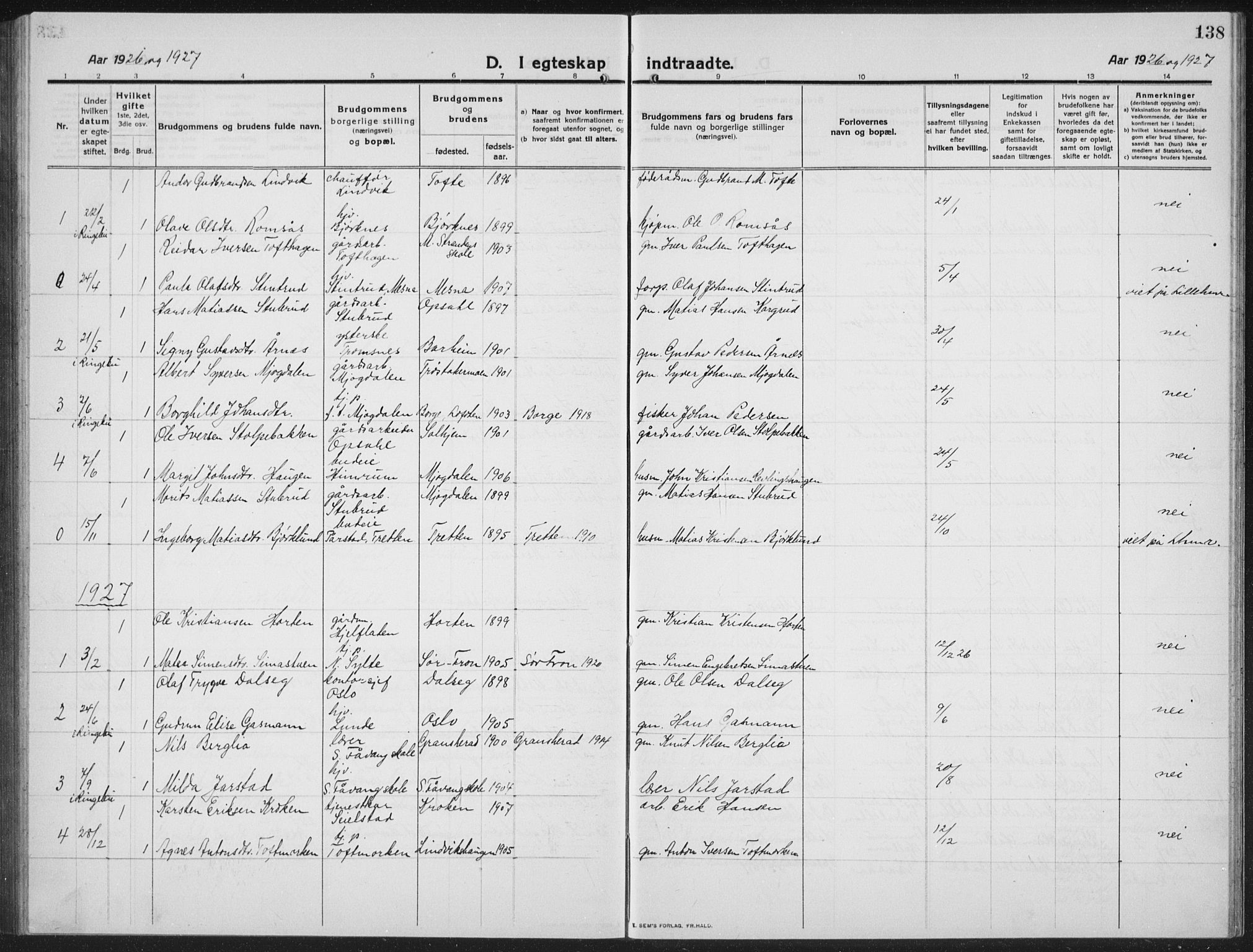 Ringebu prestekontor, SAH/PREST-082/H/Ha/Hab/L0010: Parish register (copy) no. 10, 1911-1934, p. 138