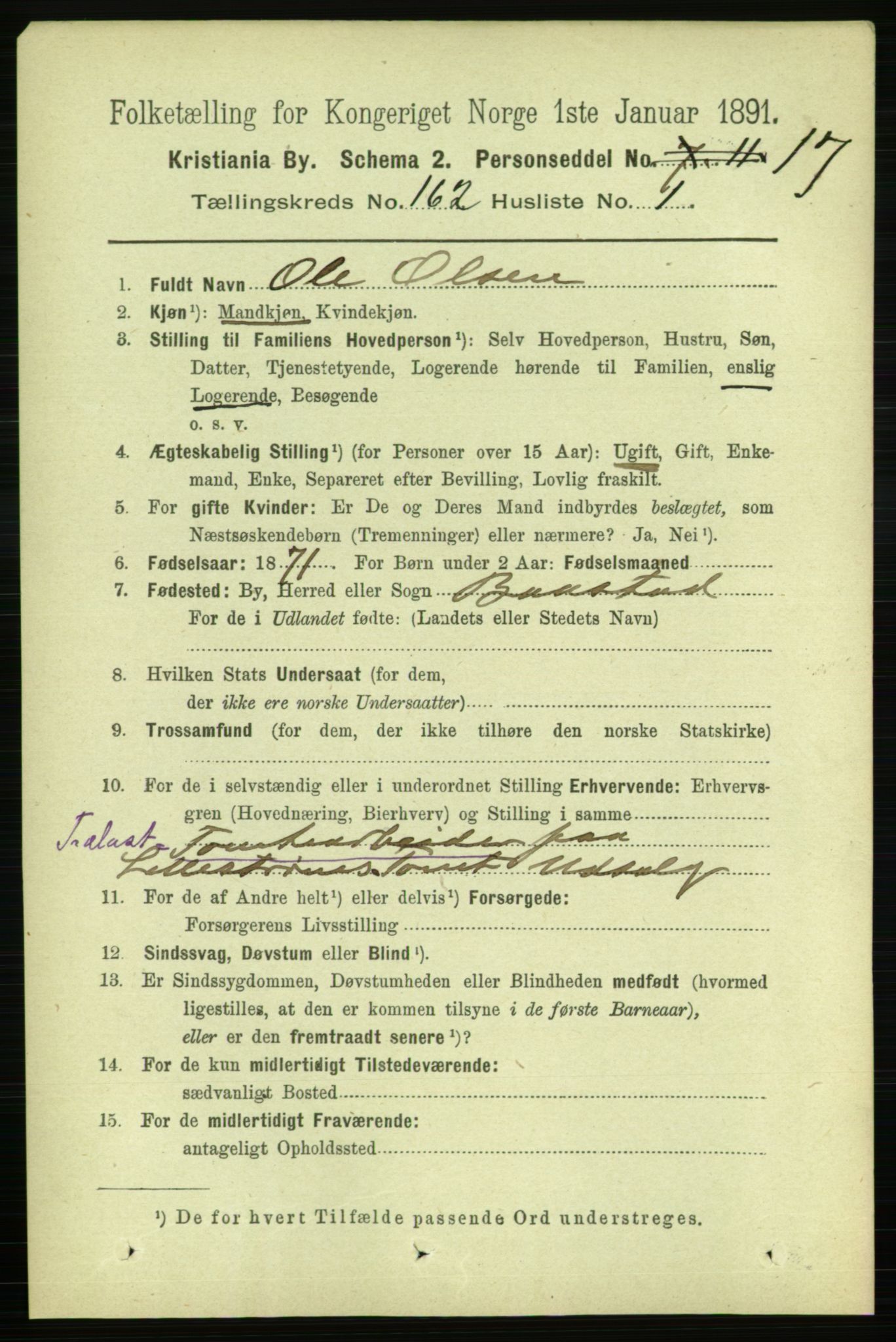 RA, 1891 census for 0301 Kristiania, 1891, p. 92596