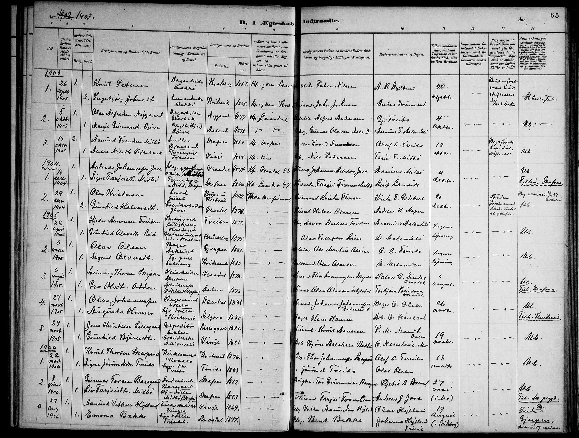 Lårdal kirkebøker, SAKO/A-284/F/Fa/L0007: Parish register (official) no. I 7, 1887-1906, p. 65