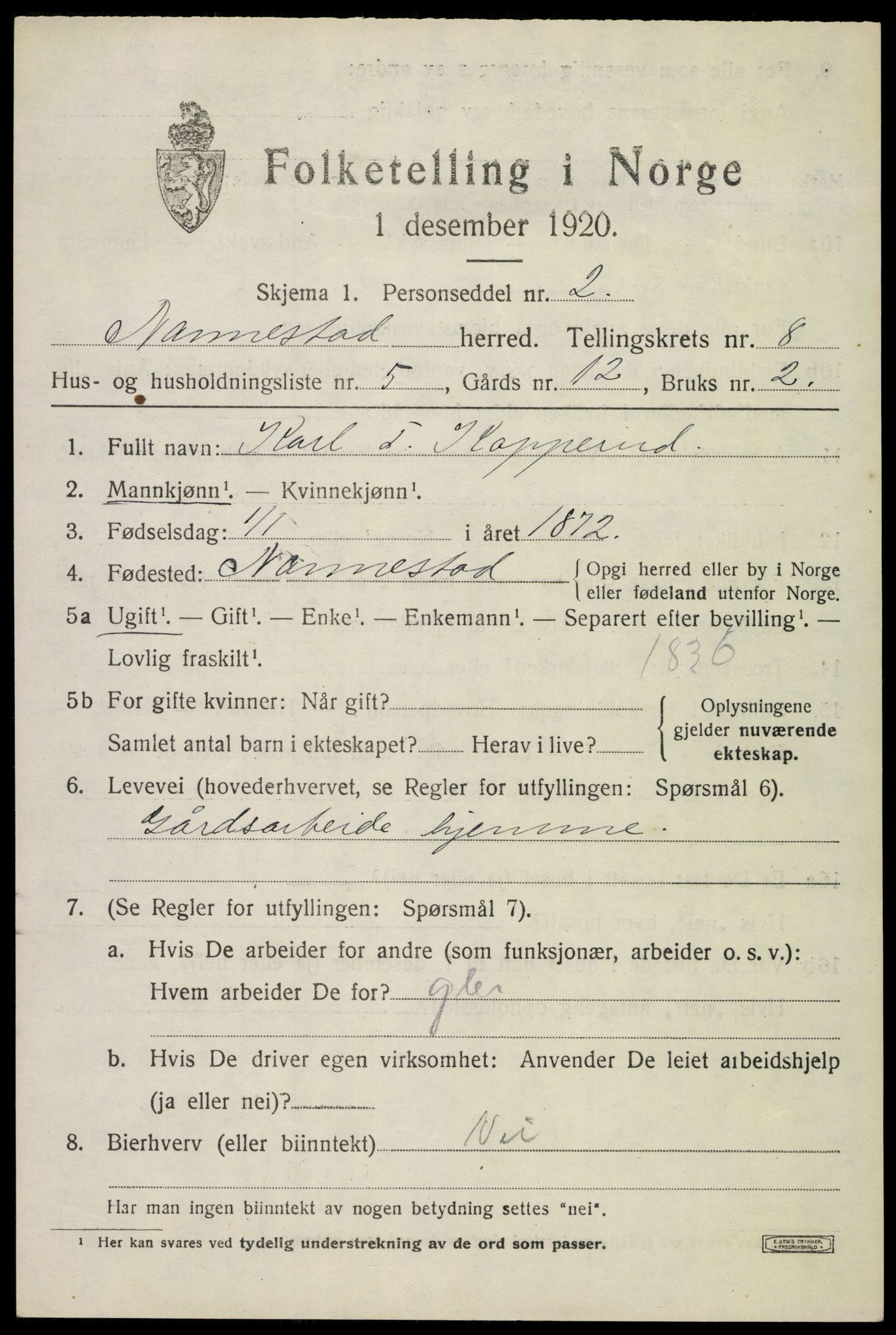 SAO, 1920 census for Nannestad, 1920, p. 9318