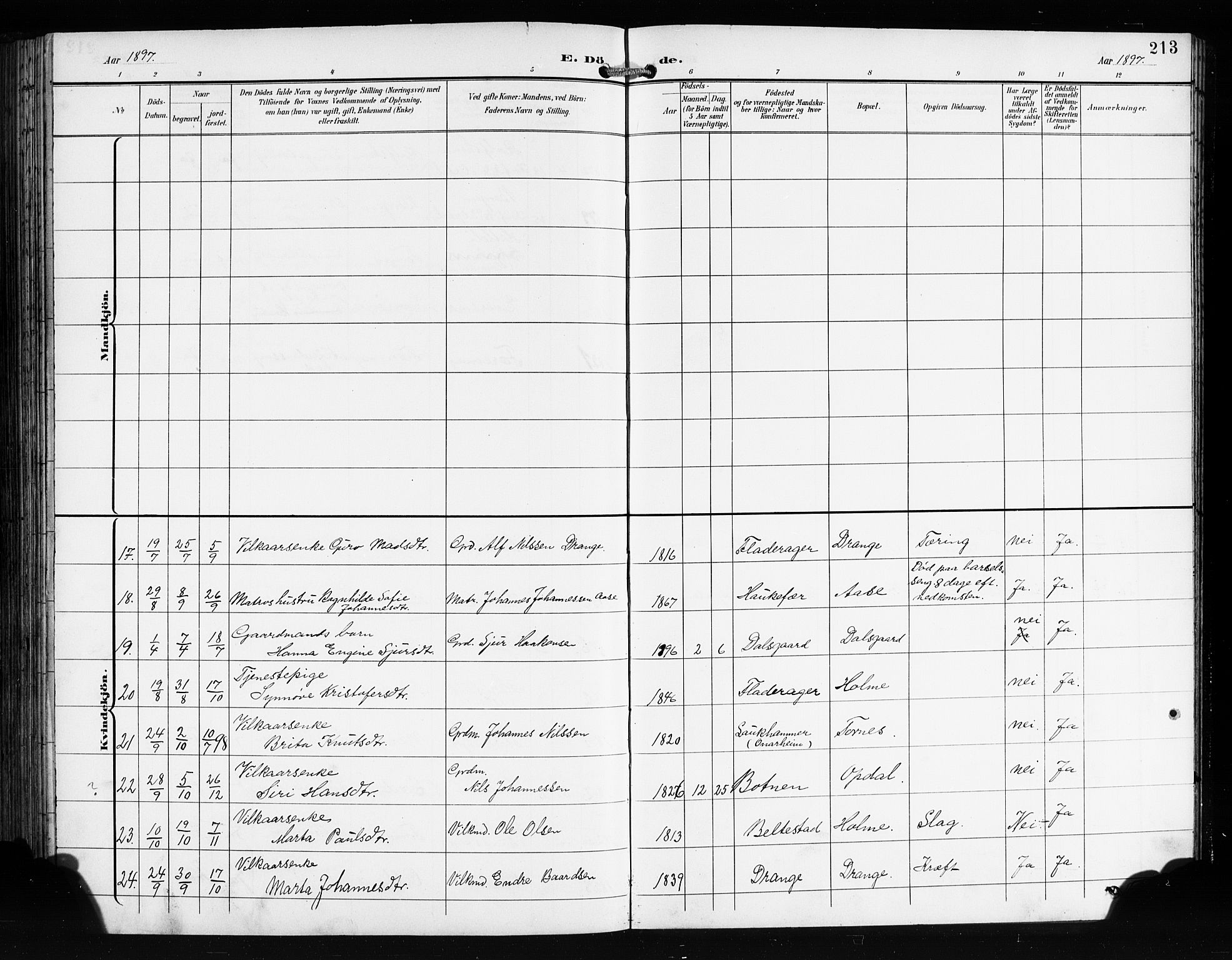 Tysnes sokneprestembete, AV/SAB-A-78601/H/Hab: Parish register (copy) no. E 3, 1897-1913, p. 213