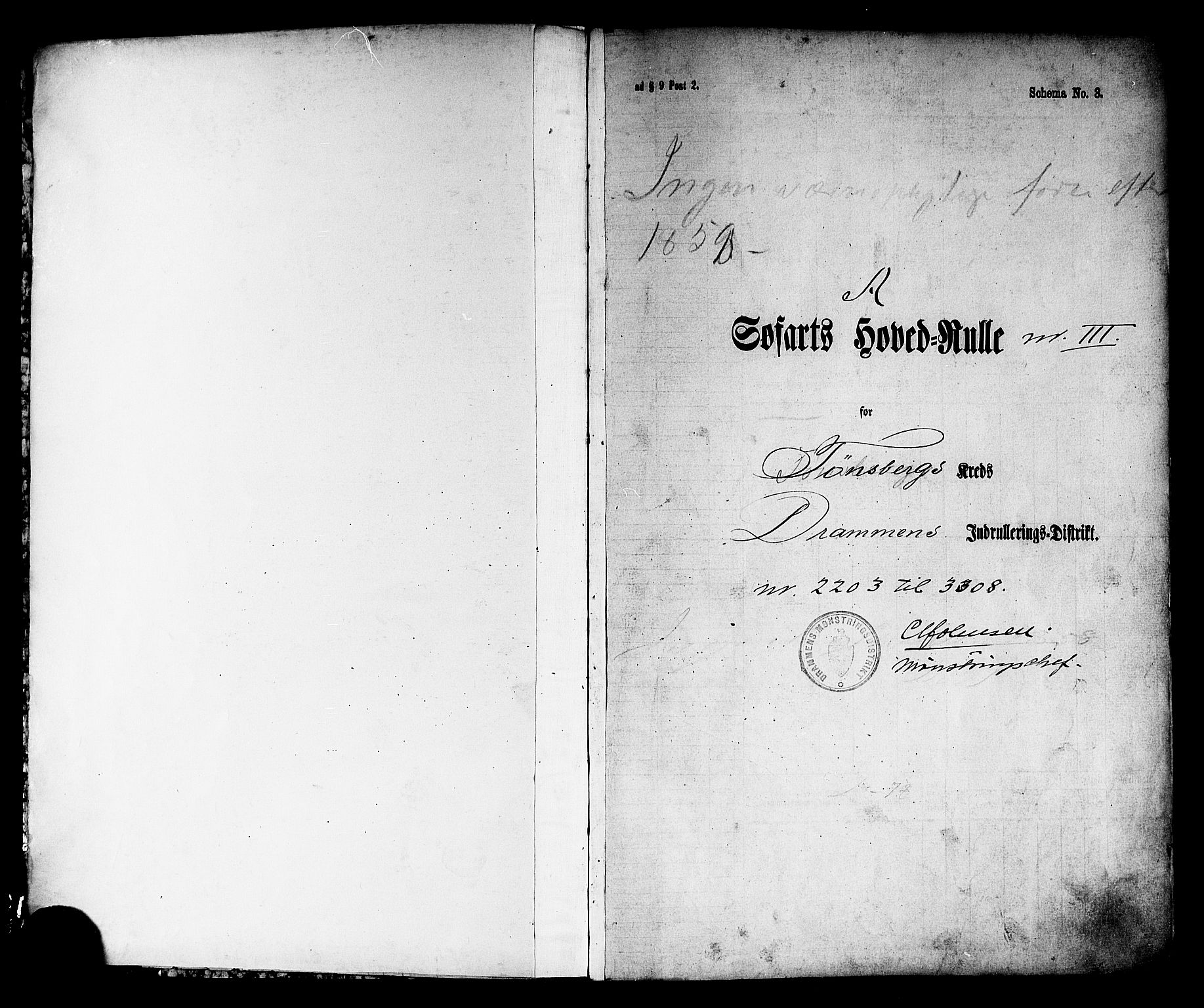 Tønsberg innrulleringskontor, SAKO/A-786/F/Fc/Fcb/L0003: Hovedrulle Patent nr. 2203-3308, 1868, p. 2
