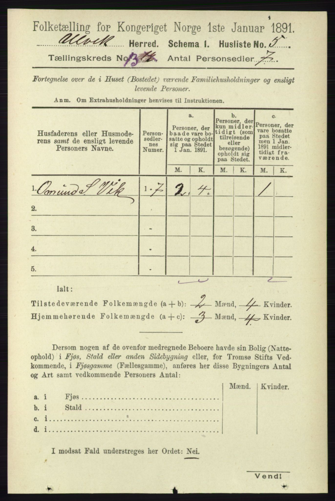 RA, 1891 census for 1233 Ulvik, 1891, p. 3832