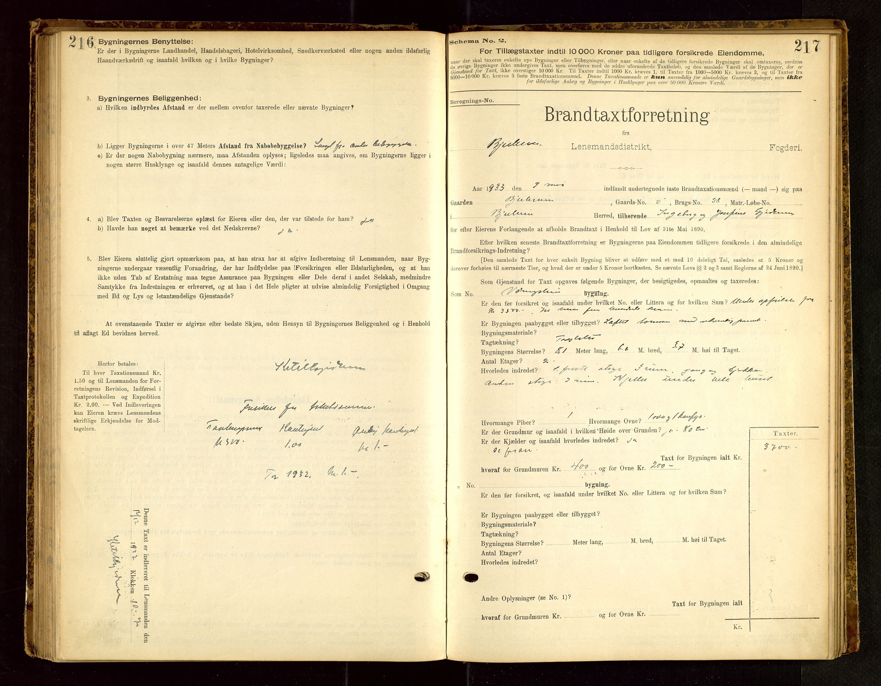 Bjerkreim lensmannskontor, SAST/A-100090/Gob/L0001: "Brandtaxationsprotokol", 1895-1950, p. 216-217
