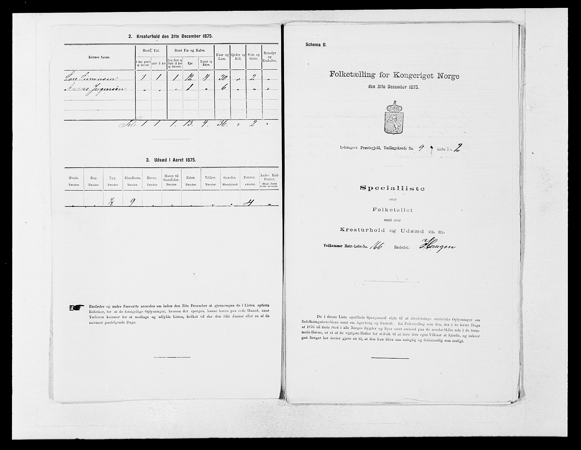 SAB, 1875 census for 1419P Leikanger, 1875, p. 730