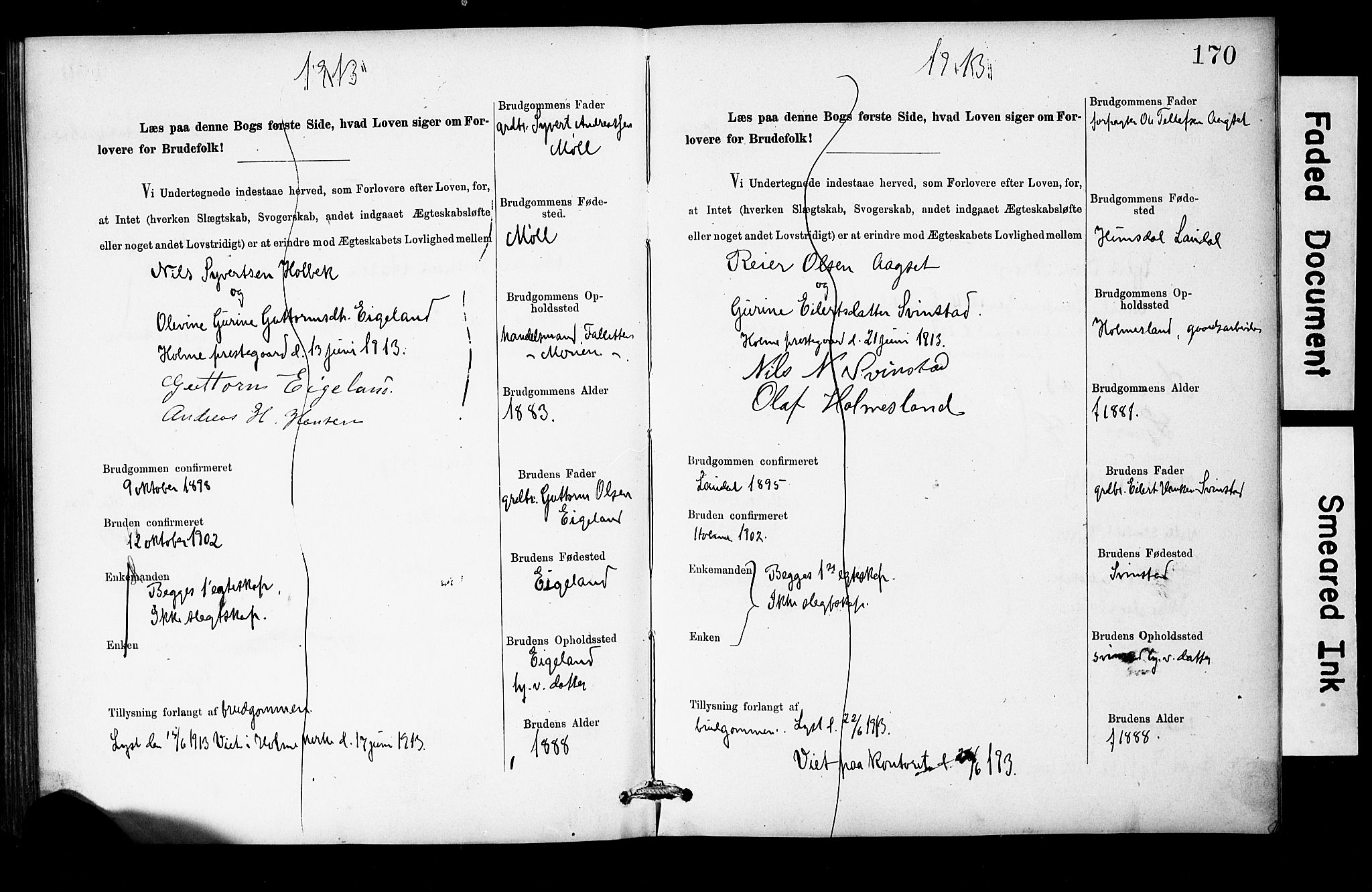 Holum sokneprestkontor, AV/SAK-1111-0022/F/Fe/L0004: Banns register no. II 5 4, 1890-1914, p. 170