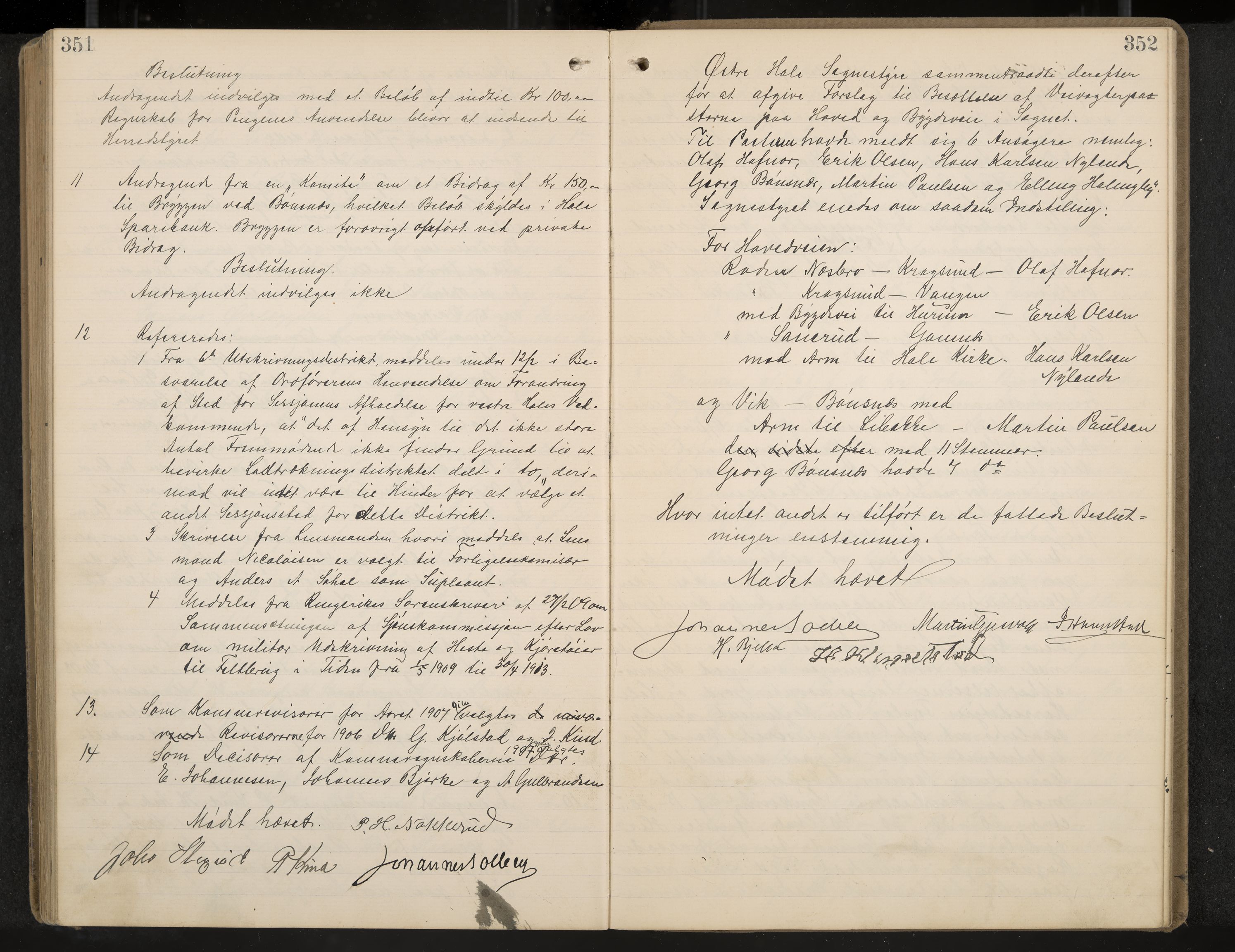 Hole formannskap og sentraladministrasjon, IKAK/0612021-1/A/Aa/L0004: Møtebok med register, 1902-1910, p. 351-352