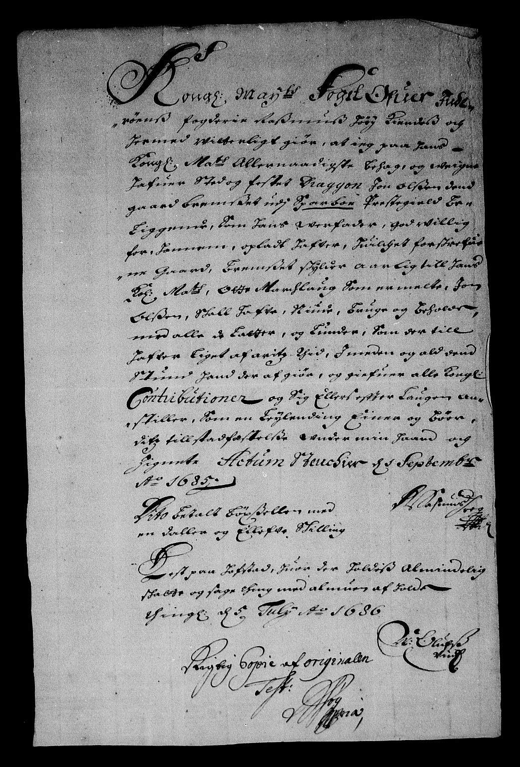 Rentekammeret inntil 1814, Reviderte regnskaper, Stiftamtstueregnskaper, Trondheim stiftamt og Nordland amt, AV/RA-EA-6044/R/Rg/L0080: Trondheim stiftamt og Nordland amt, 1685