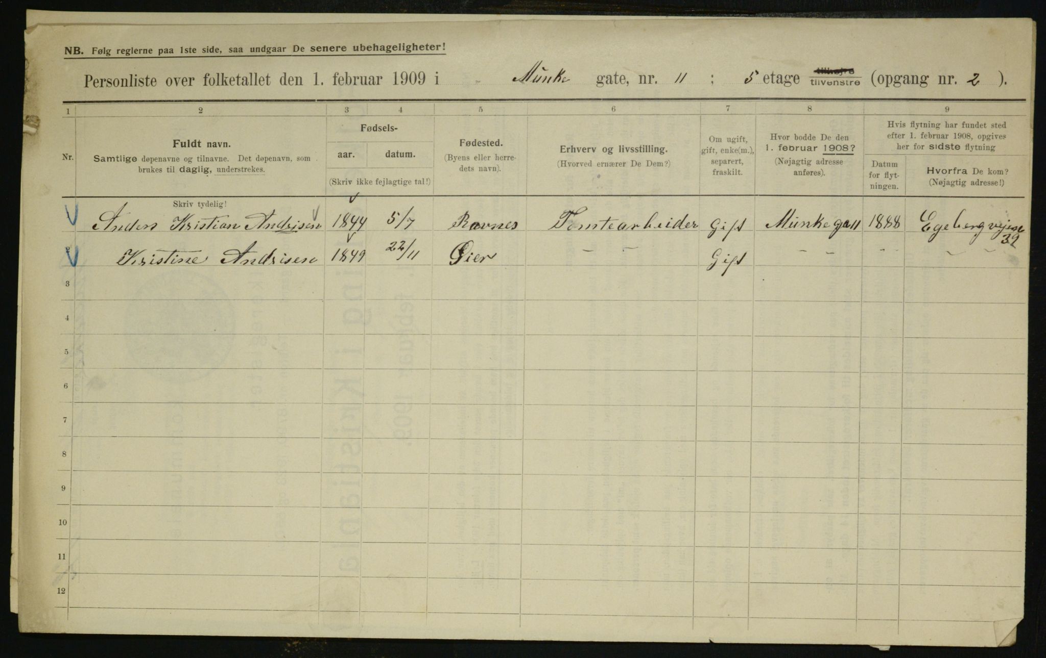 OBA, Municipal Census 1909 for Kristiania, 1909, p. 61620