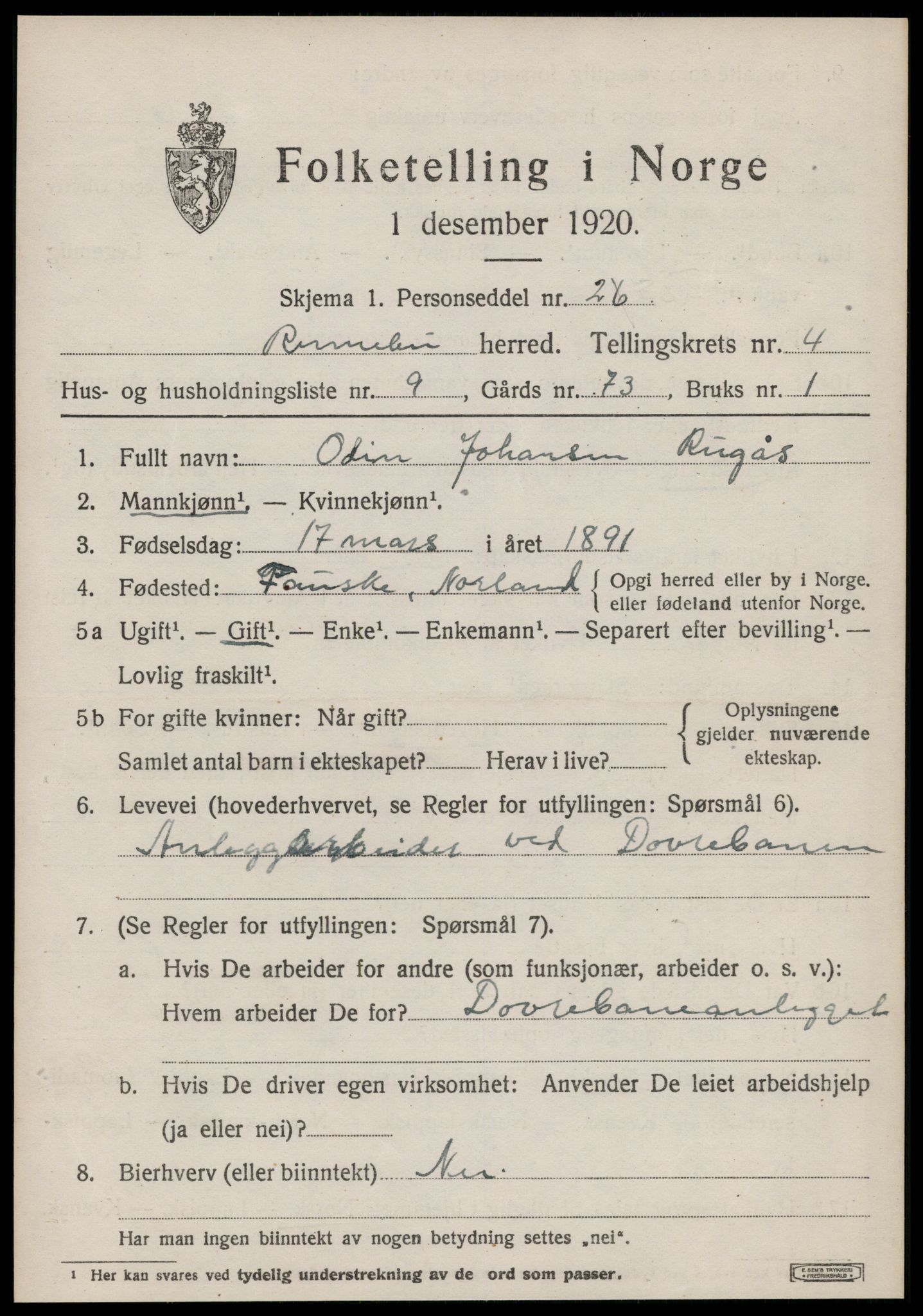 SAT, 1920 census for Rennebu, 1920, p. 2700