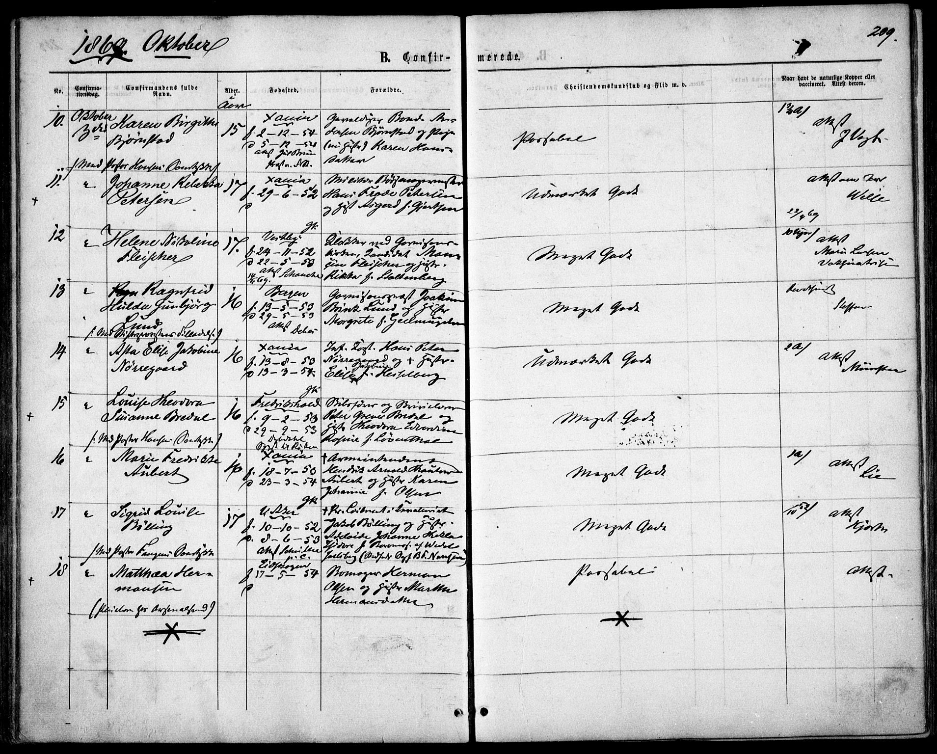 Garnisonsmenigheten Kirkebøker, SAO/A-10846/F/Fa/L0010: Parish register (official) no. 10, 1859-1869, p. 209