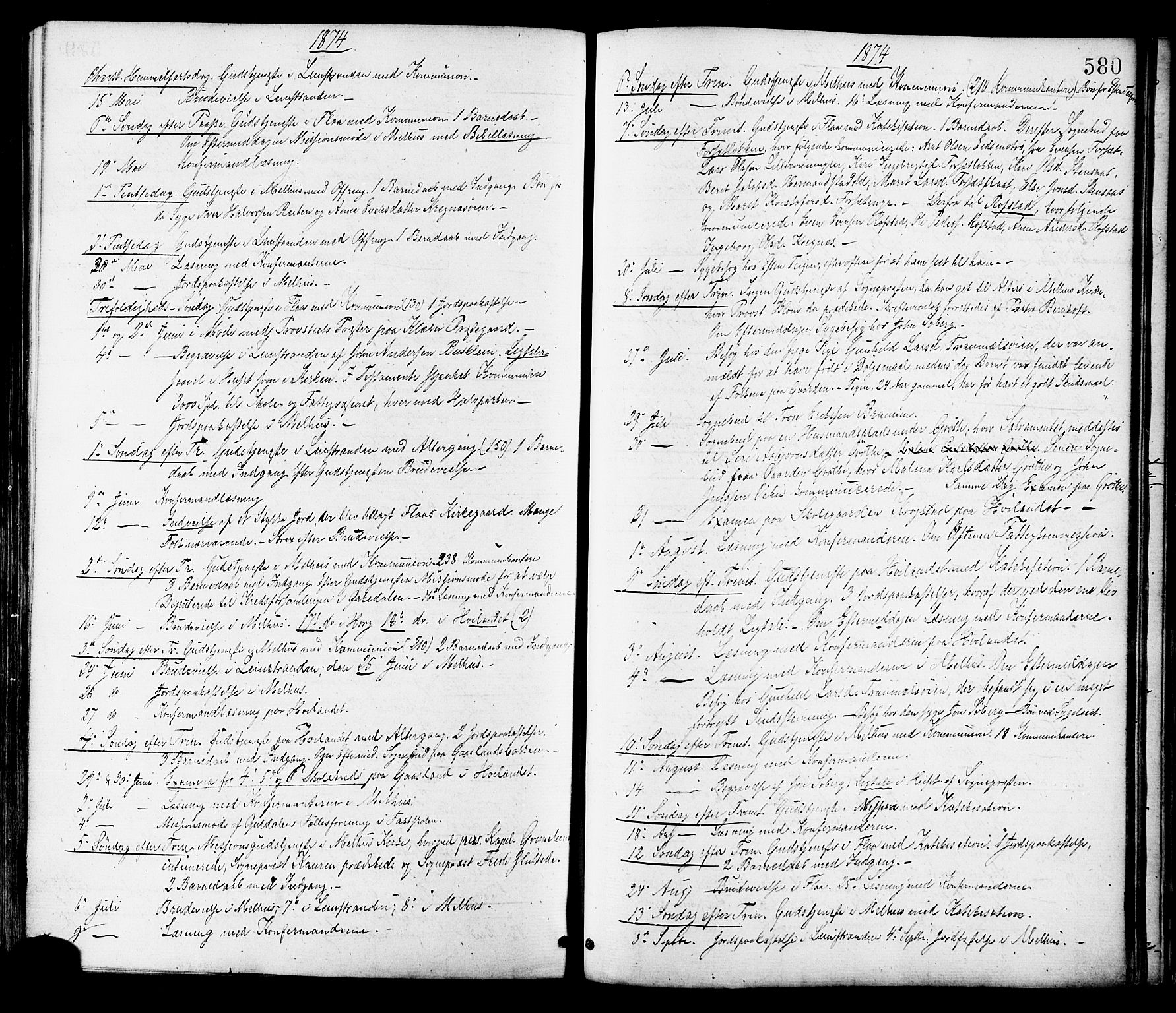 Ministerialprotokoller, klokkerbøker og fødselsregistre - Sør-Trøndelag, SAT/A-1456/691/L1079: Parish register (official) no. 691A11, 1873-1886, p. 580
