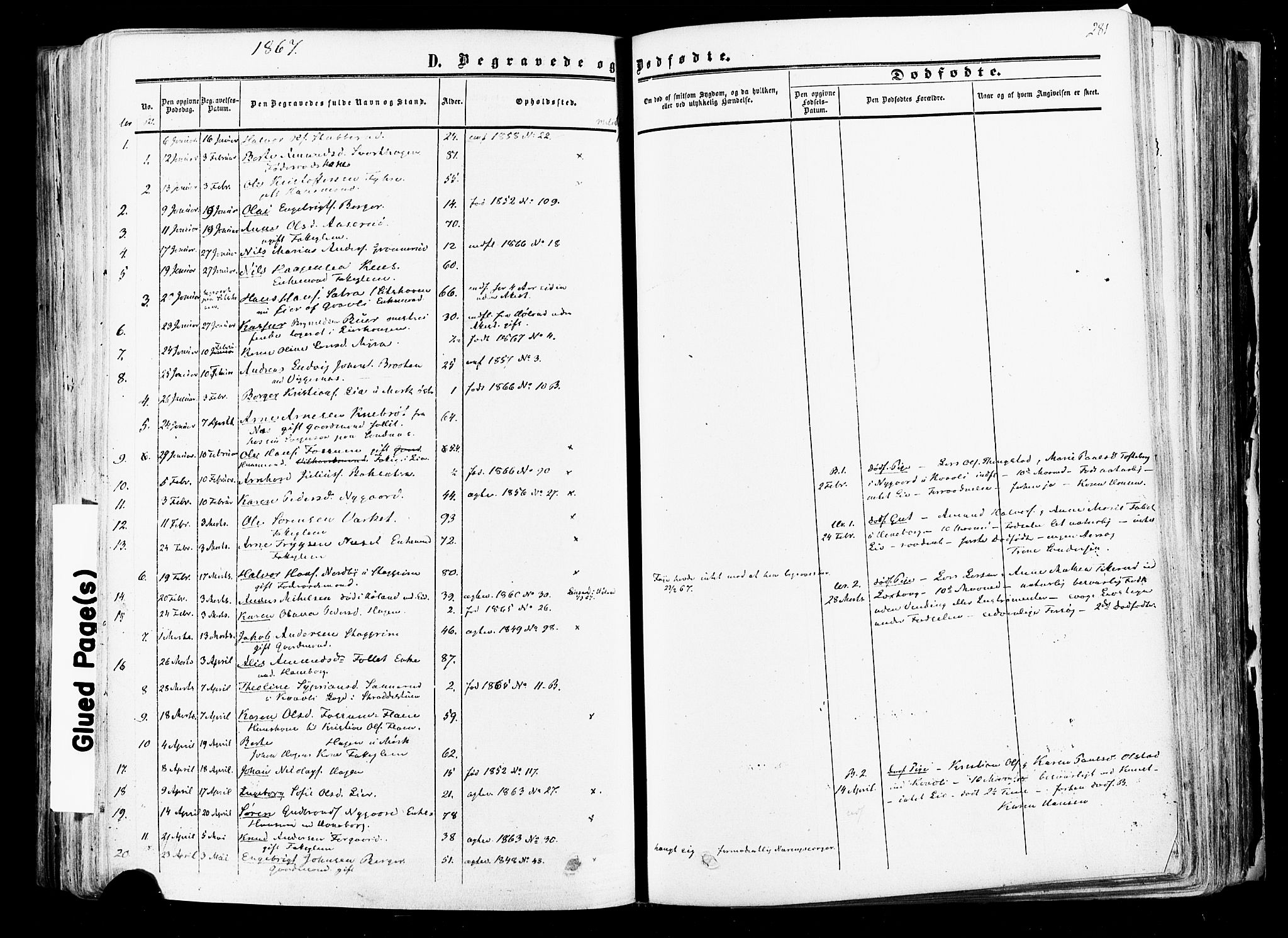 Aurskog prestekontor Kirkebøker, SAO/A-10304a/F/Fa/L0007: Parish register (official) no. I 7, 1854-1877, p. 281