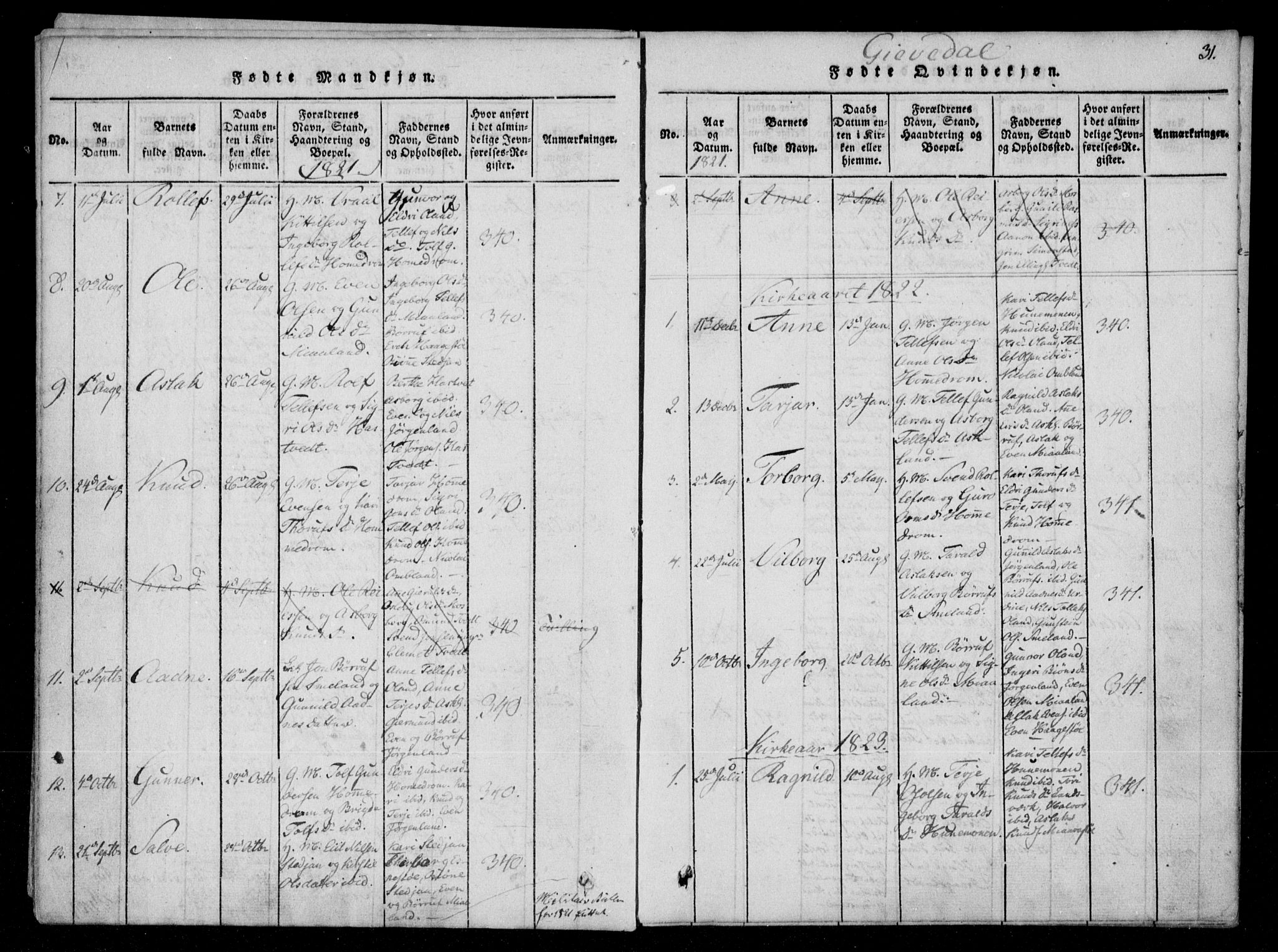 Åmli sokneprestkontor, SAK/1111-0050/F/Fa/Fac/L0006: Parish register (official) no. A 6, 1816-1829, p. 31