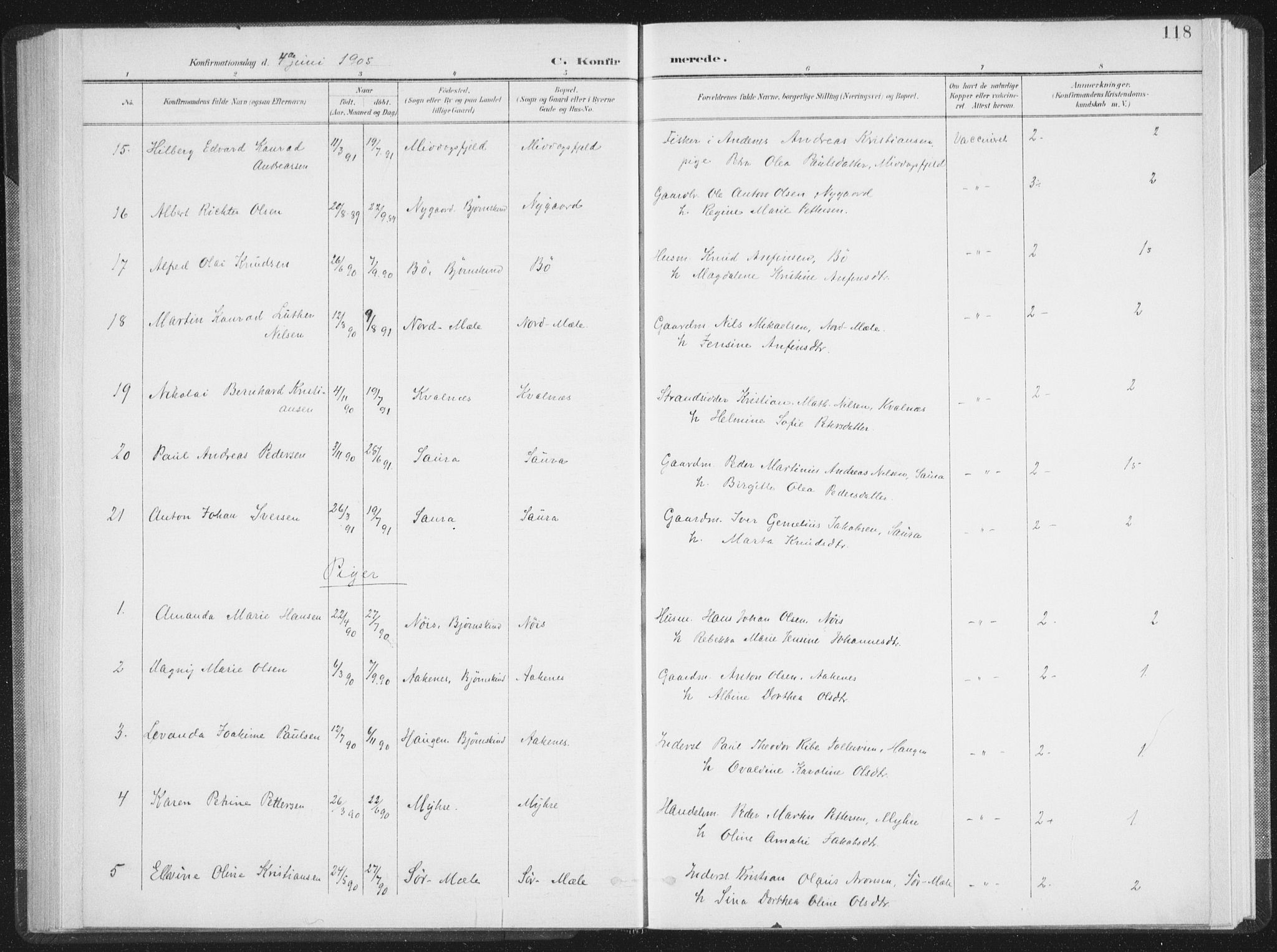 Ministerialprotokoller, klokkerbøker og fødselsregistre - Nordland, AV/SAT-A-1459/897/L1400: Parish register (official) no. 897A07, 1897-1908, p. 118