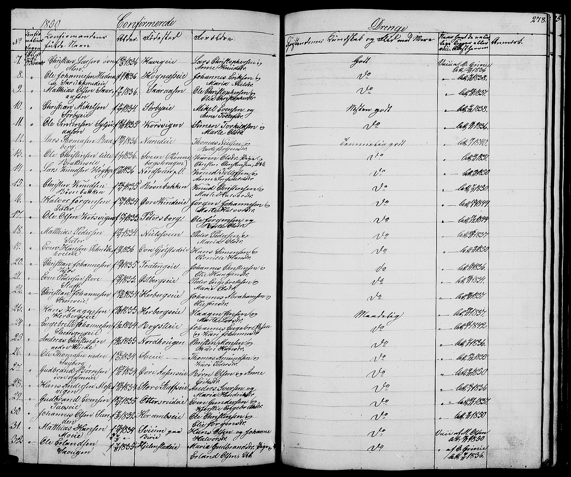 Ringsaker prestekontor, AV/SAH-PREST-014/L/La/L0005: Parish register (copy) no. 5, 1839-1850, p. 278