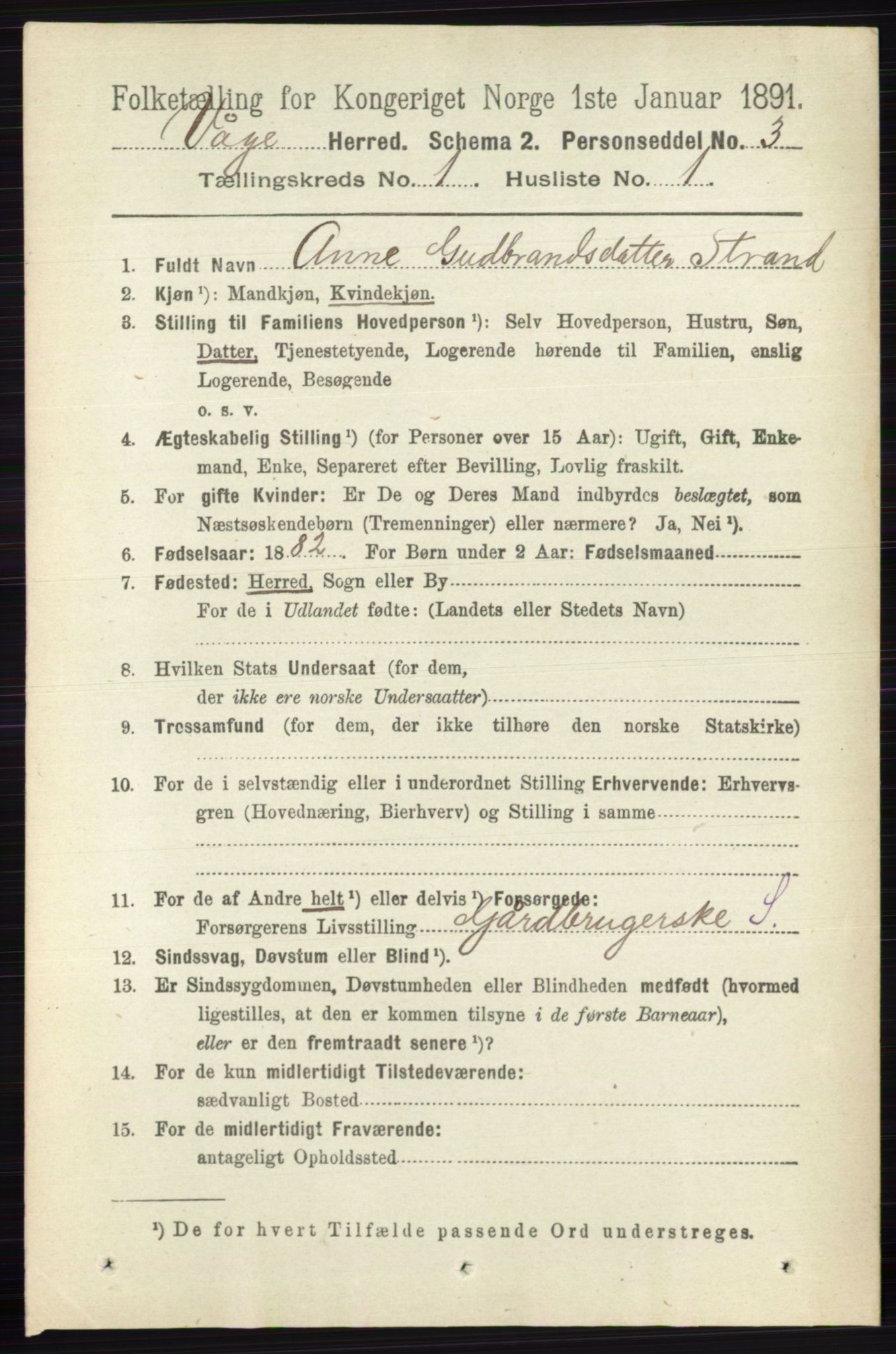 RA, 1891 census for 0515 Vågå, 1891, p. 164