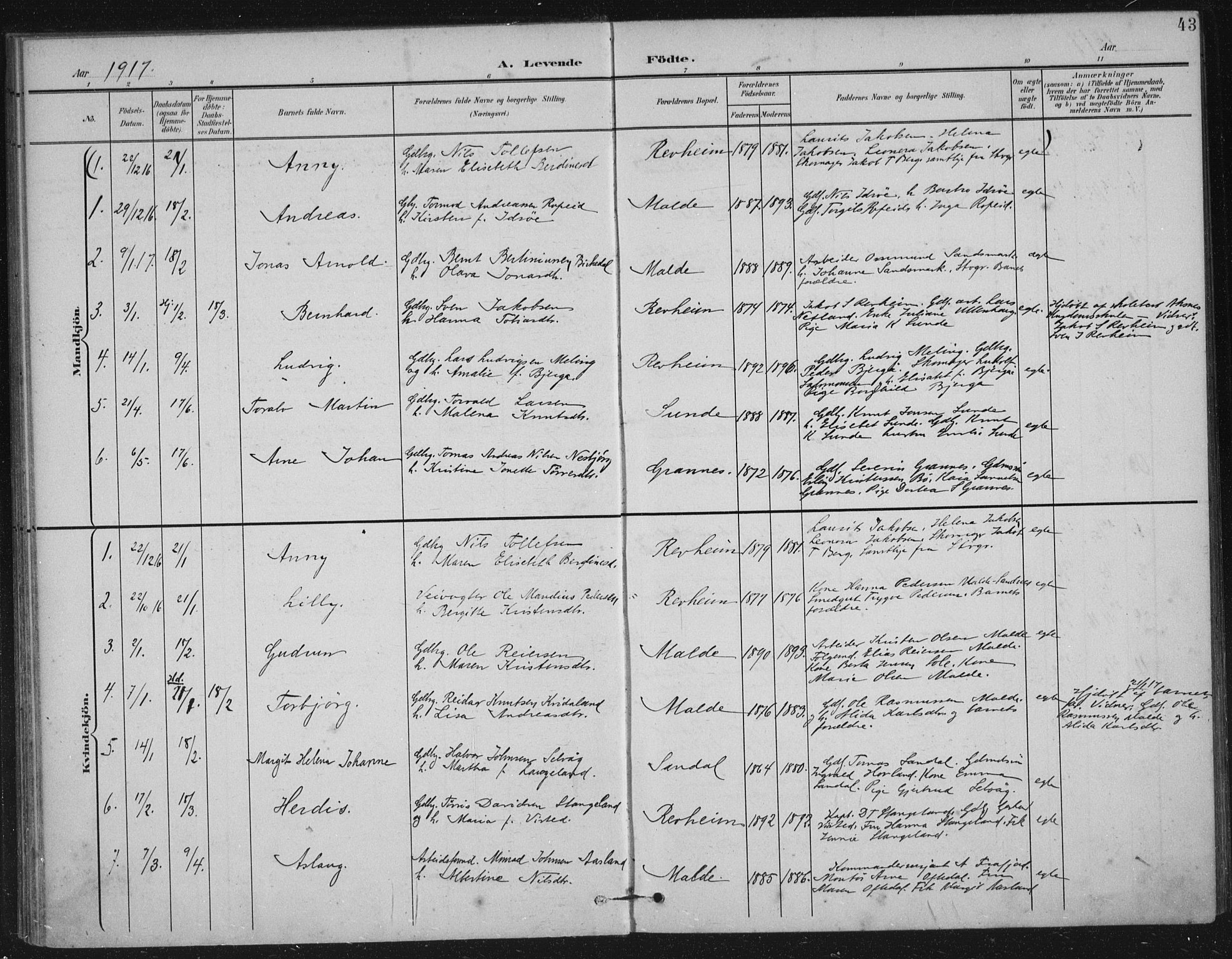 Håland sokneprestkontor, SAST/A-101802/002/B/L0001: Parish register (official) no. A 13, 1901-1923, p. 43