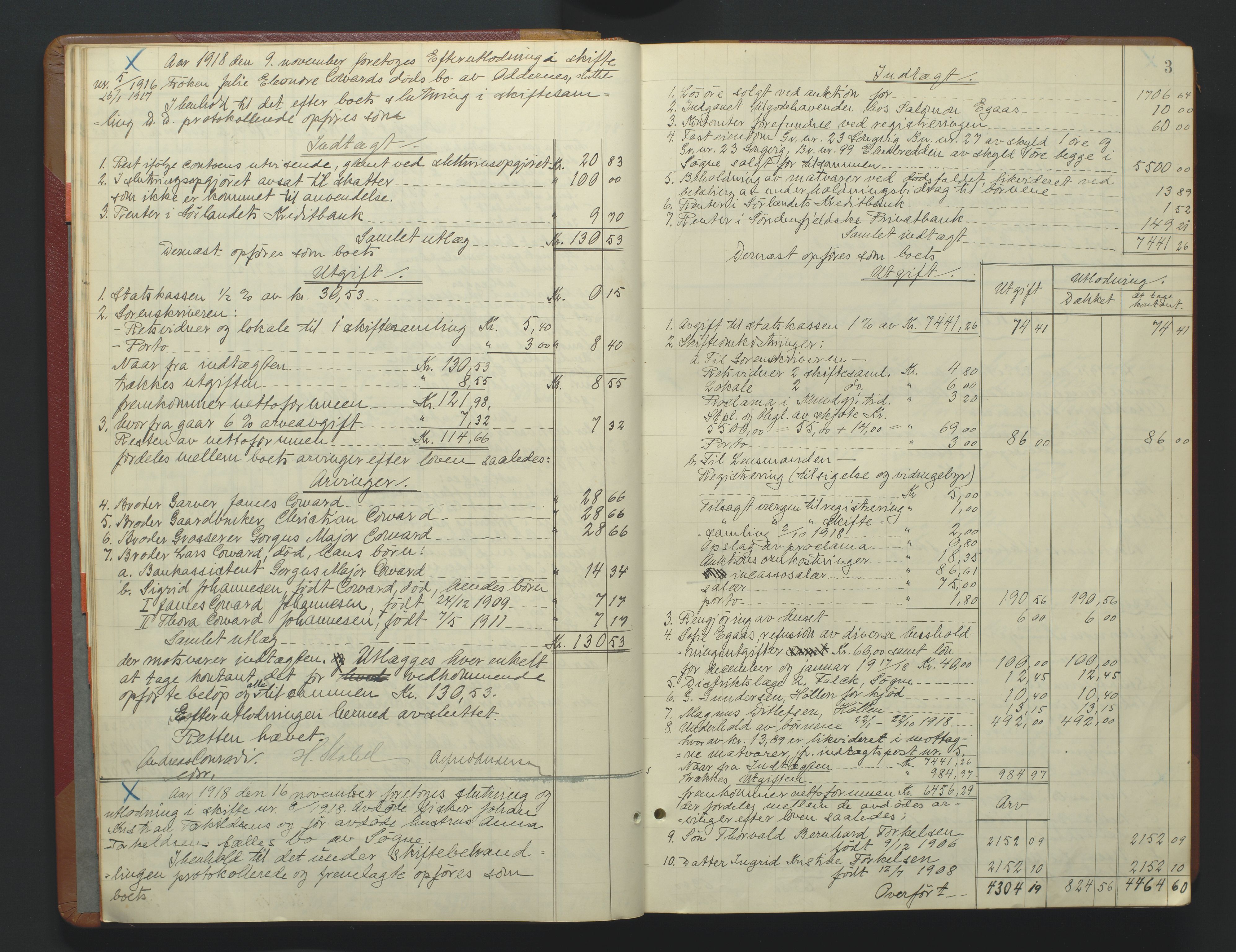 Torridal sorenskriveri, AV/SAK-1221-0012/H/Hc/L0037: Skifteutlodningsprotokoll med navneregister nr. 6, 1918-1927, p. 3