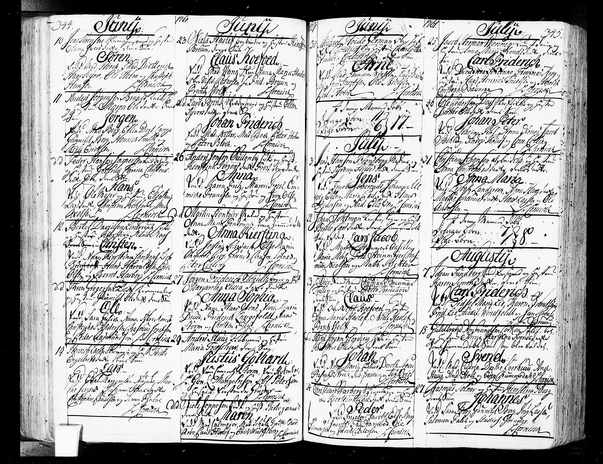 Oslo domkirke Kirkebøker, SAO/A-10752/F/Fa/L0004: Parish register (official) no. 4, 1743-1786, p. 344-345