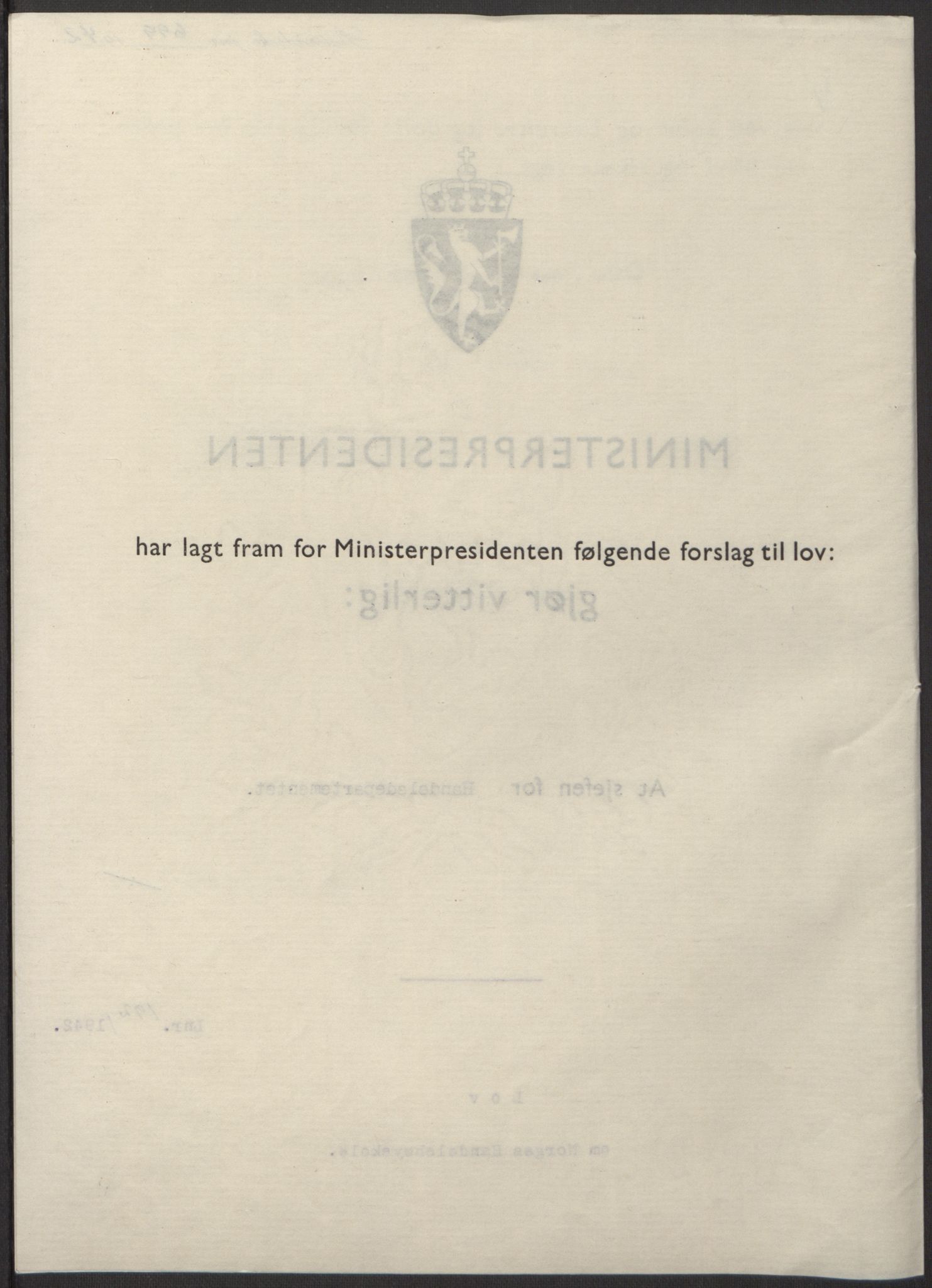 NS-administrasjonen 1940-1945 (Statsrådsekretariatet, de kommisariske statsråder mm), RA/S-4279/D/Db/L0098: Lover II, 1942, p. 375