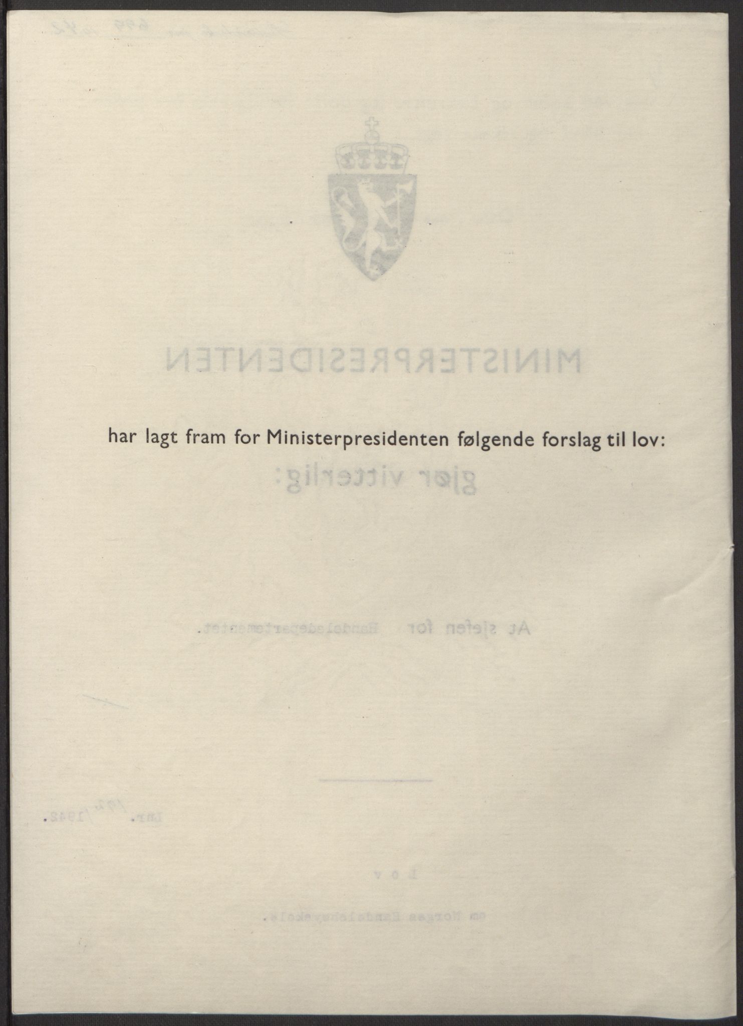 NS-administrasjonen 1940-1945 (Statsrådsekretariatet, de kommisariske statsråder mm), AV/RA-S-4279/D/Db/L0098: Lover II, 1942, p. 375