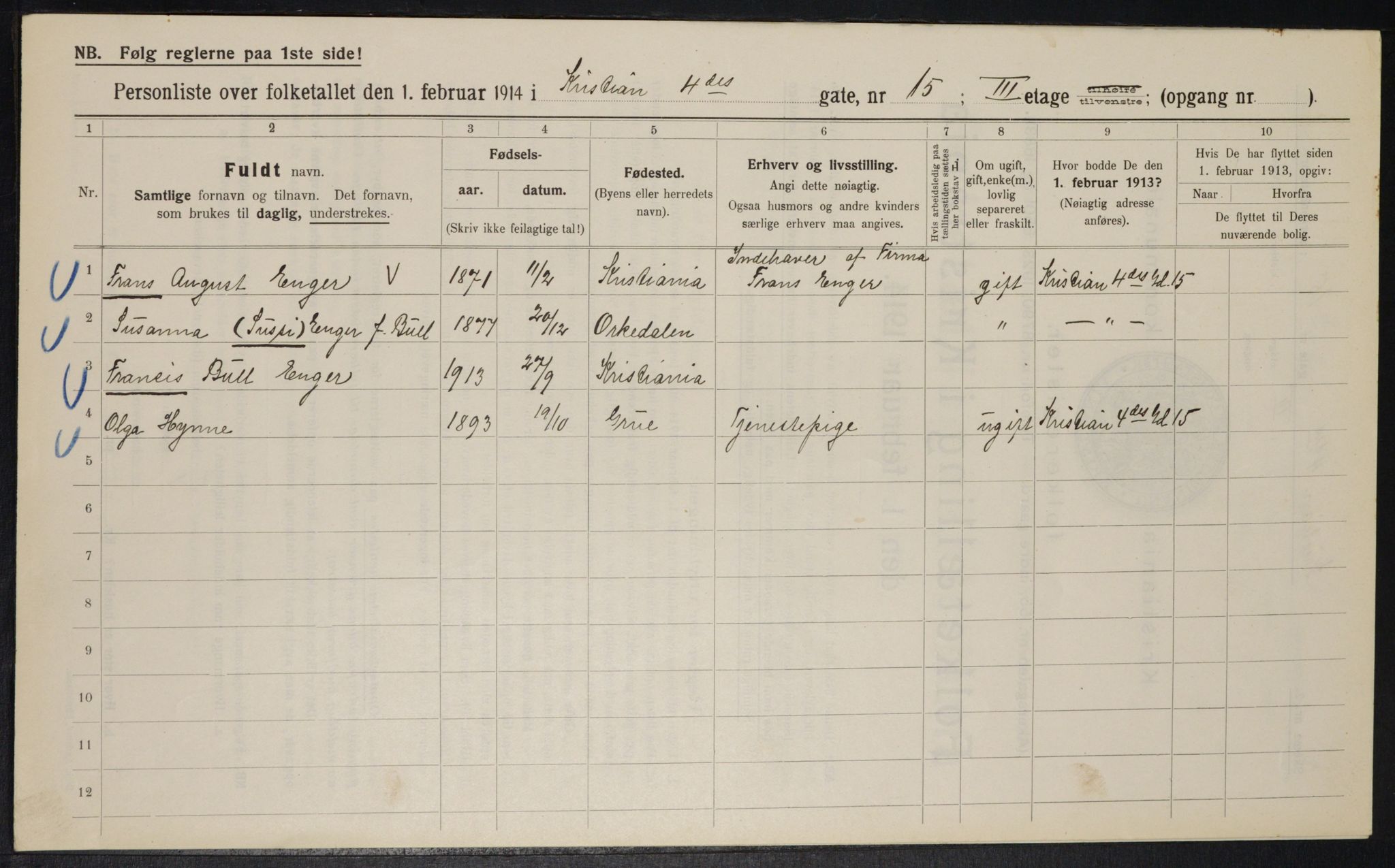 OBA, Municipal Census 1914 for Kristiania, 1914, p. 54150