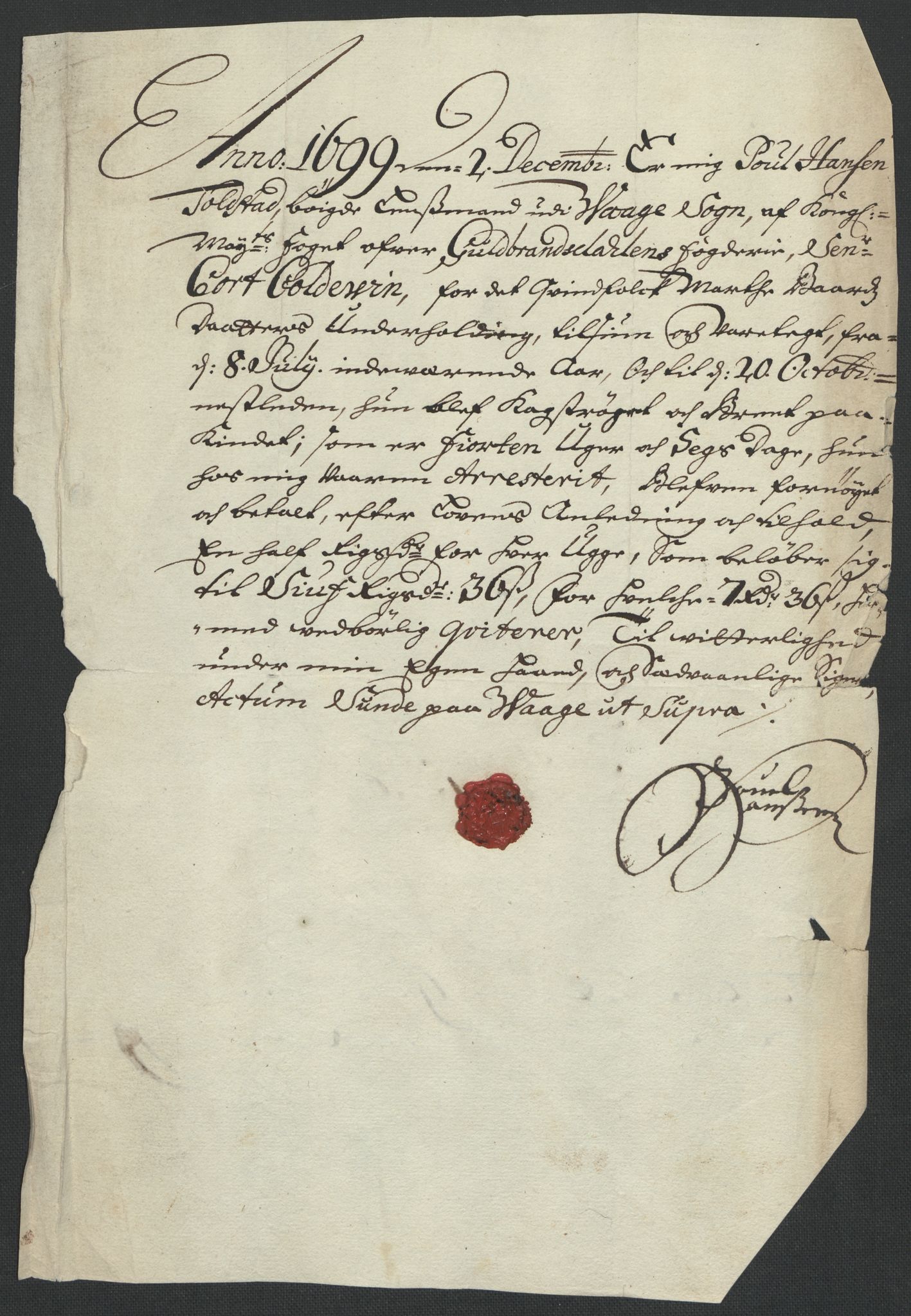 Rentekammeret inntil 1814, Reviderte regnskaper, Fogderegnskap, AV/RA-EA-4092/R17/L1172: Fogderegnskap Gudbrandsdal, 1699, p. 248