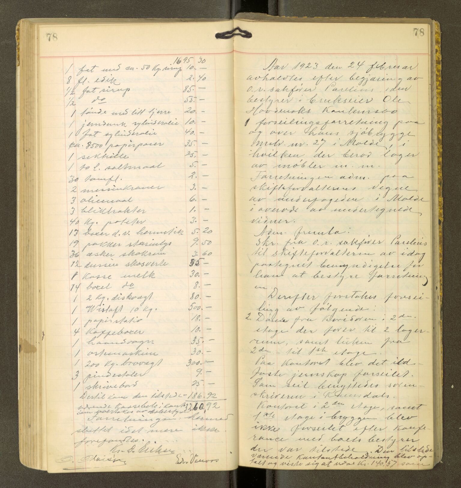 Romsdal sorenskriveri, AV/SAT-A-4149/1/3/3Ca/L0001: Registreringsprotokoll, 1921-1926, p. 78