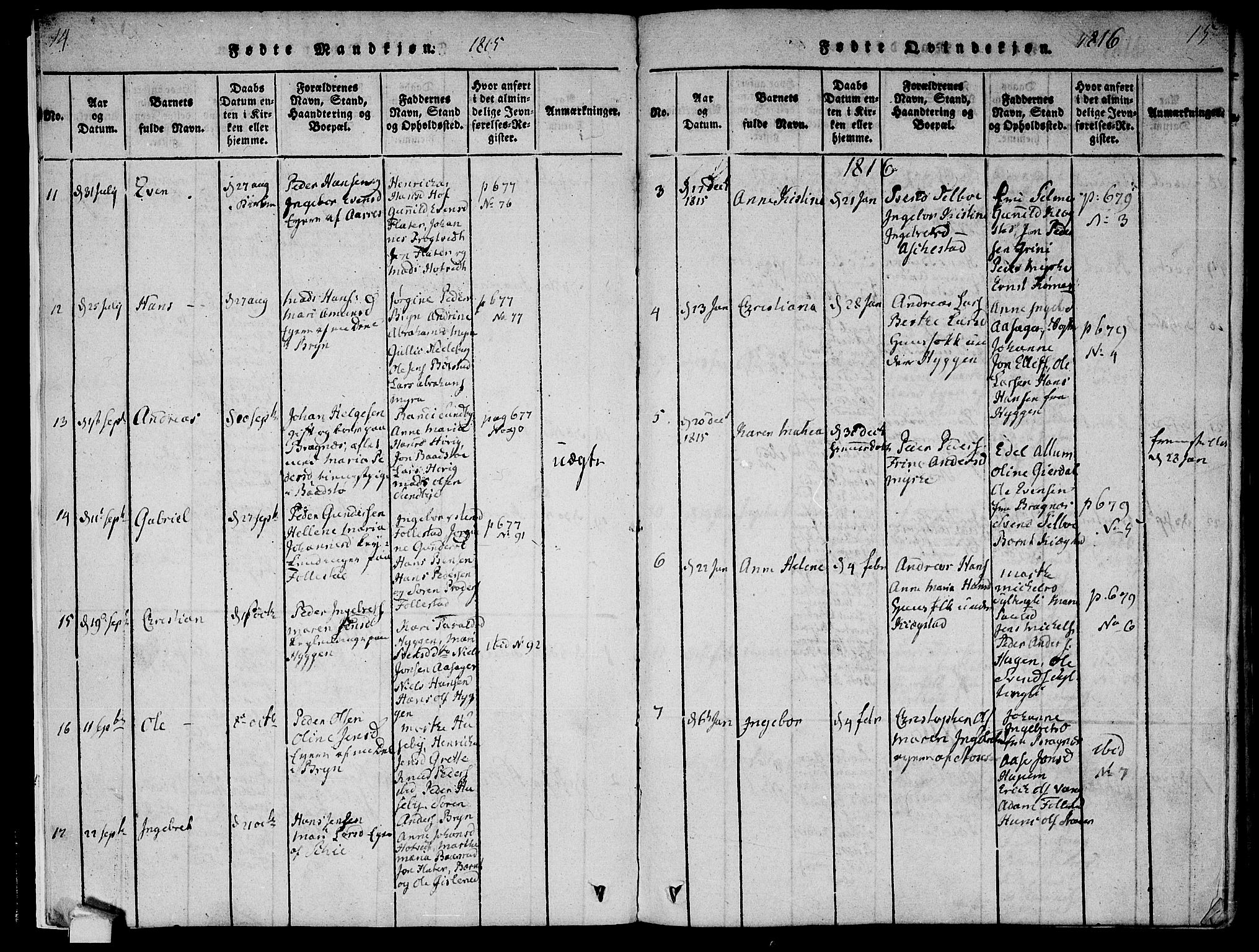 Røyken kirkebøker, AV/SAKO-A-241/F/Fa/L0004: Parish register (official) no. 4, 1814-1832, p. 14-15