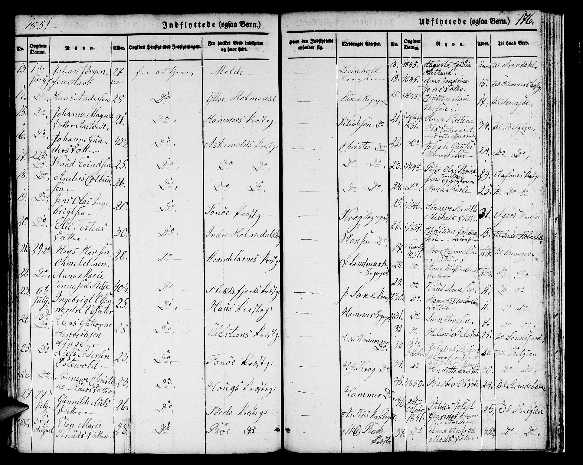 Domkirken sokneprestembete, SAB/A-74801/H/Hab/L0029: Parish register (copy) no. D 1, 1839-1857, p. 176