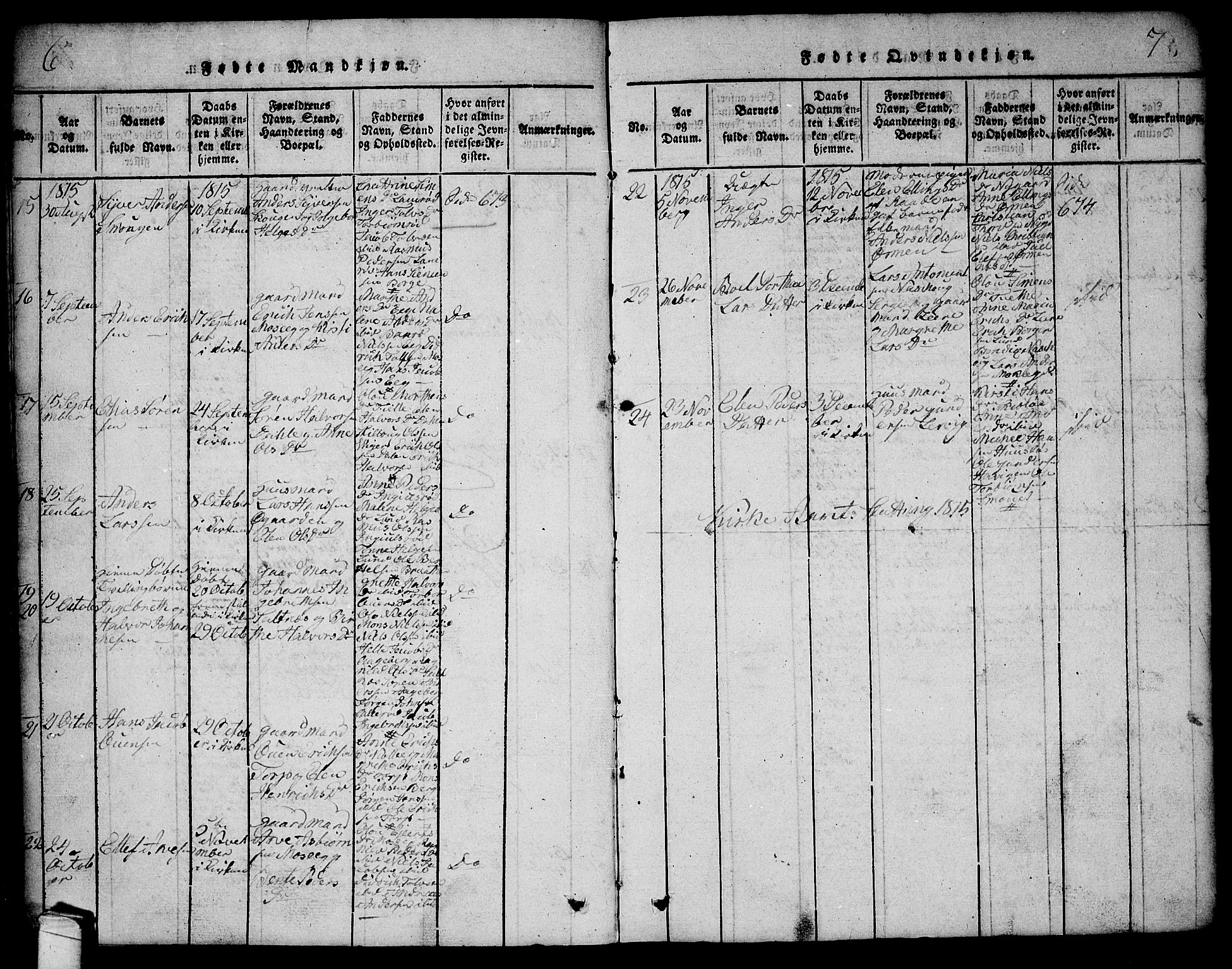 Onsøy prestekontor Kirkebøker, AV/SAO-A-10914/G/Ga/L0001: Parish register (copy) no. I 1, 1814-1840, p. 6-7