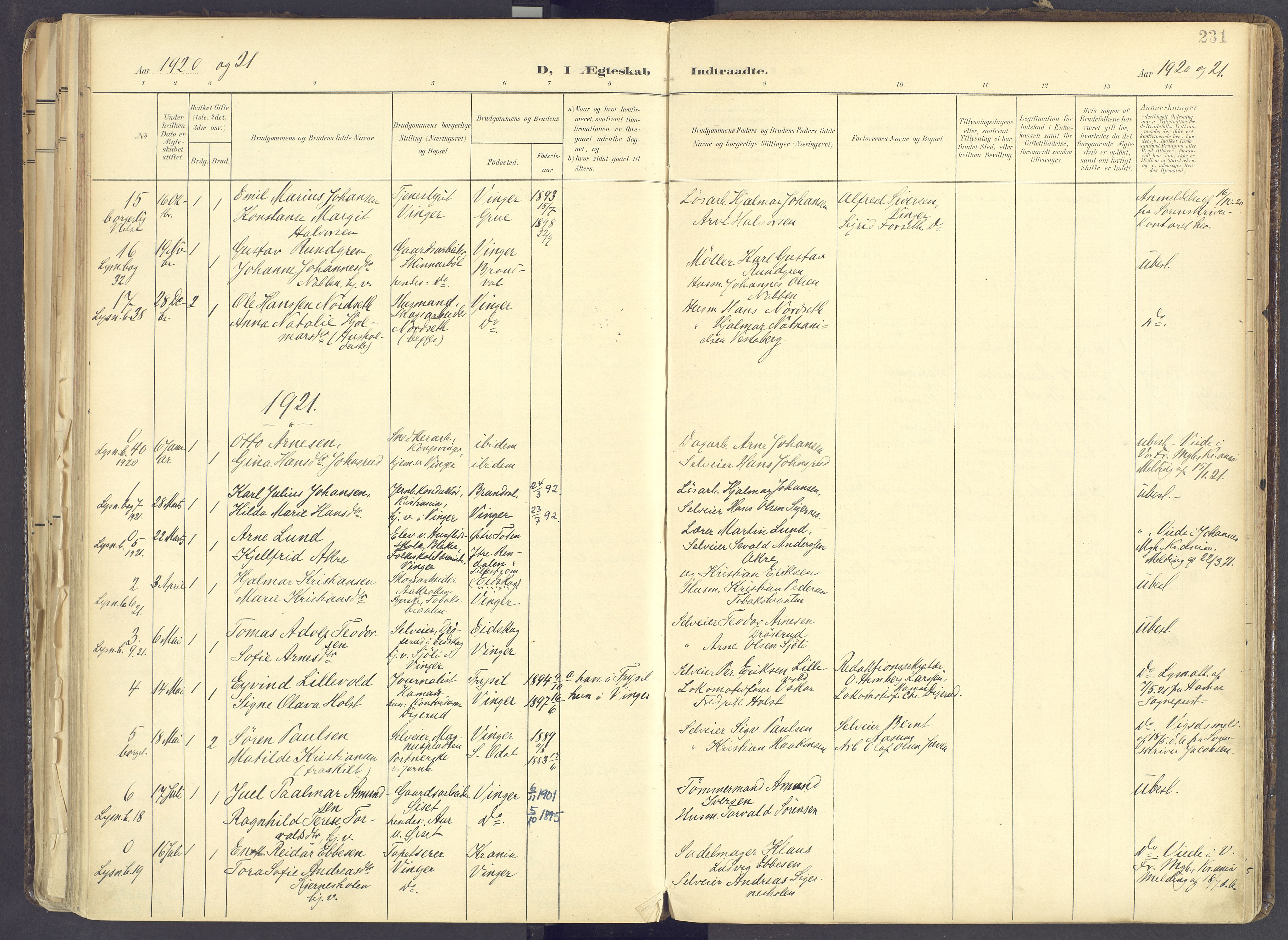 Vinger prestekontor, AV/SAH-PREST-024/H/Ha/Haa/L0017: Parish register (official) no. 17, 1901-1927, p. 231