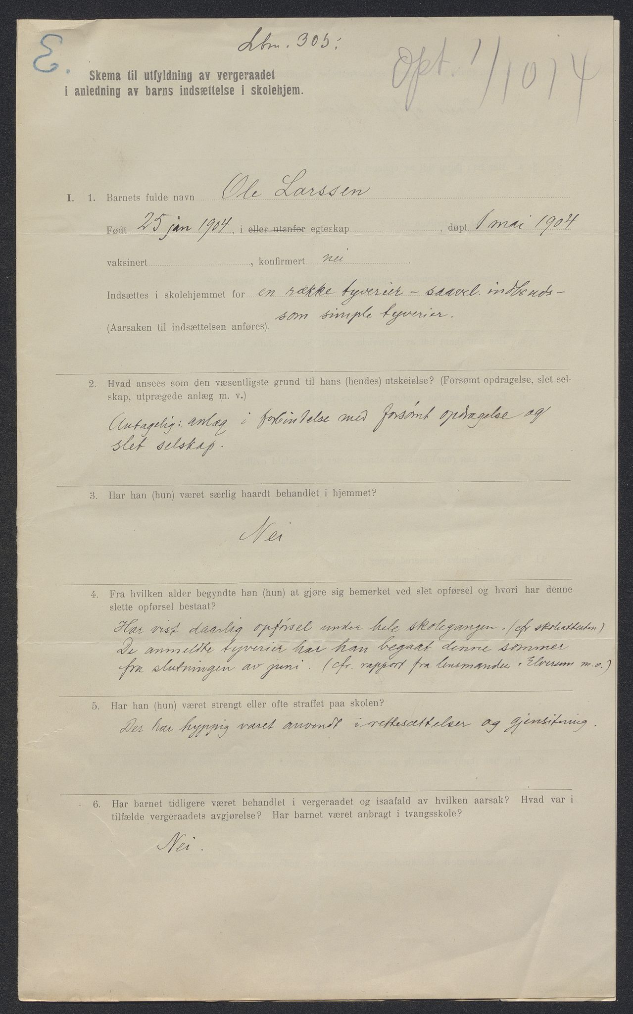 Falstad skolehjem, AV/RA-S-1676/E/Eb/L0013: Elevmapper løpenr.. 286-307, 1914-1922, p. 373