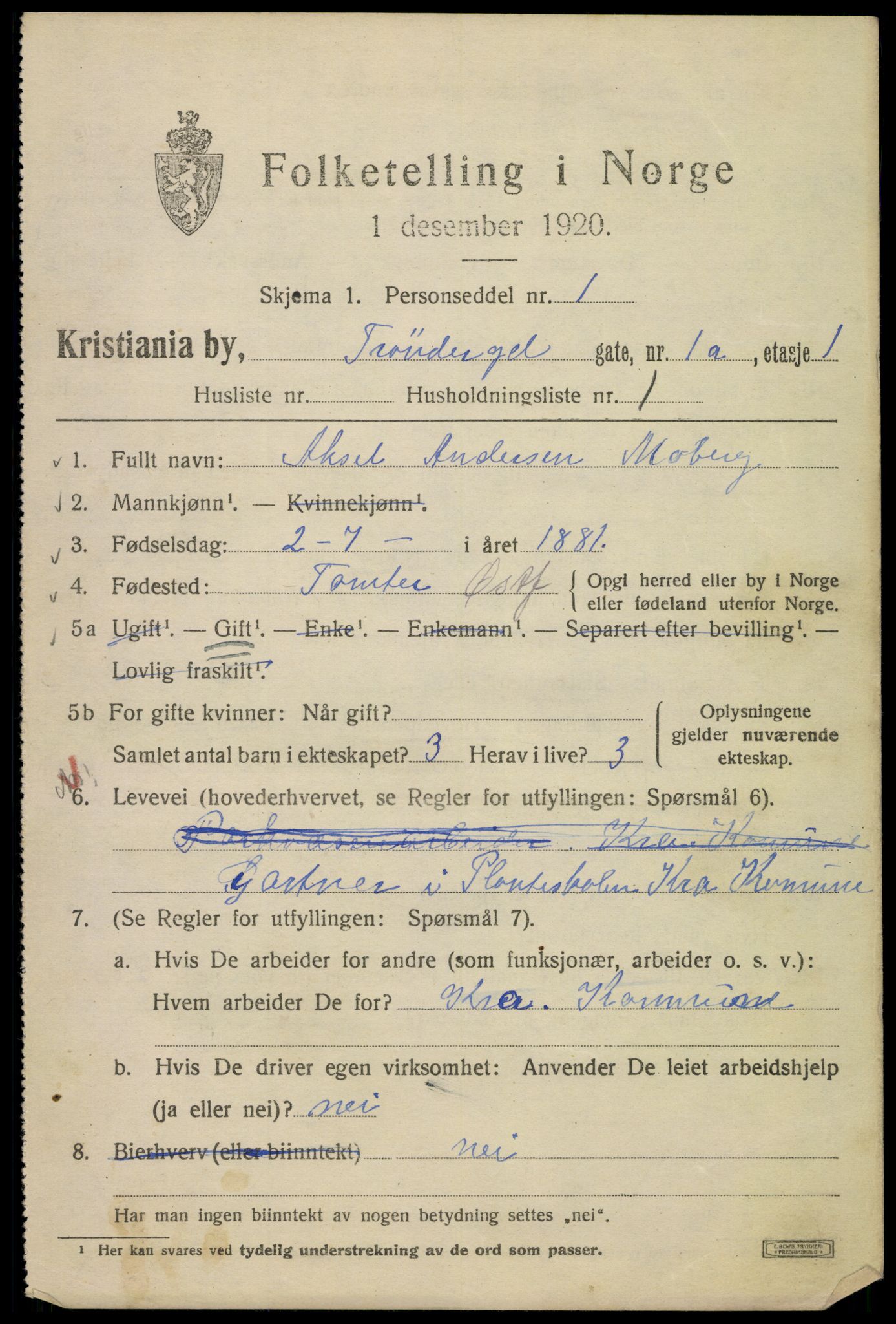 SAO, 1920 census for Kristiania, 1920, p. 603433