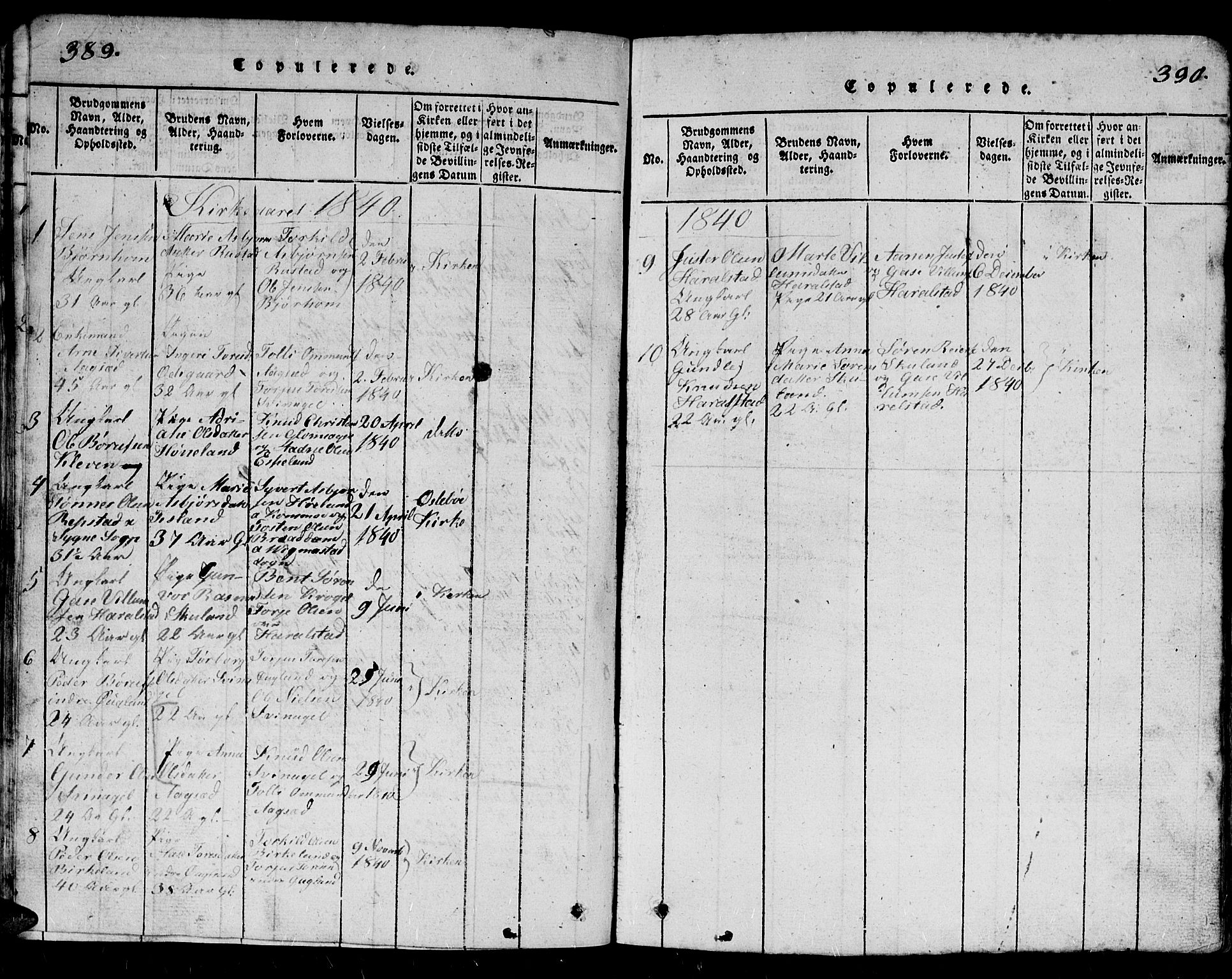 Holum sokneprestkontor, AV/SAK-1111-0022/F/Fb/Fbb/L0001: Parish register (copy) no. B 1, 1820-1847, p. 389-390