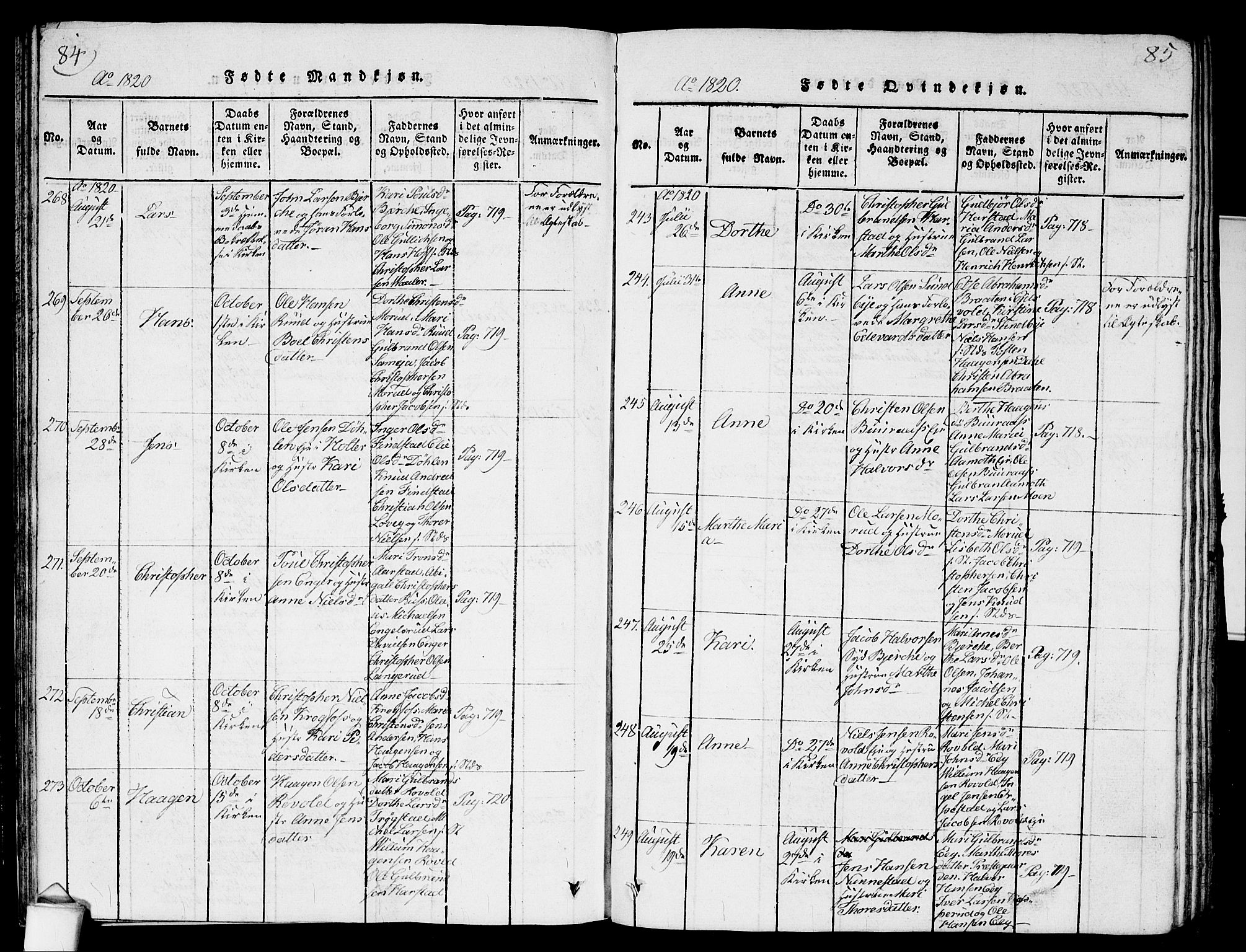 Nannestad prestekontor Kirkebøker, AV/SAO-A-10414a/G/Ga/L0001: Parish register (copy) no. I 1, 1815-1839, p. 84-85