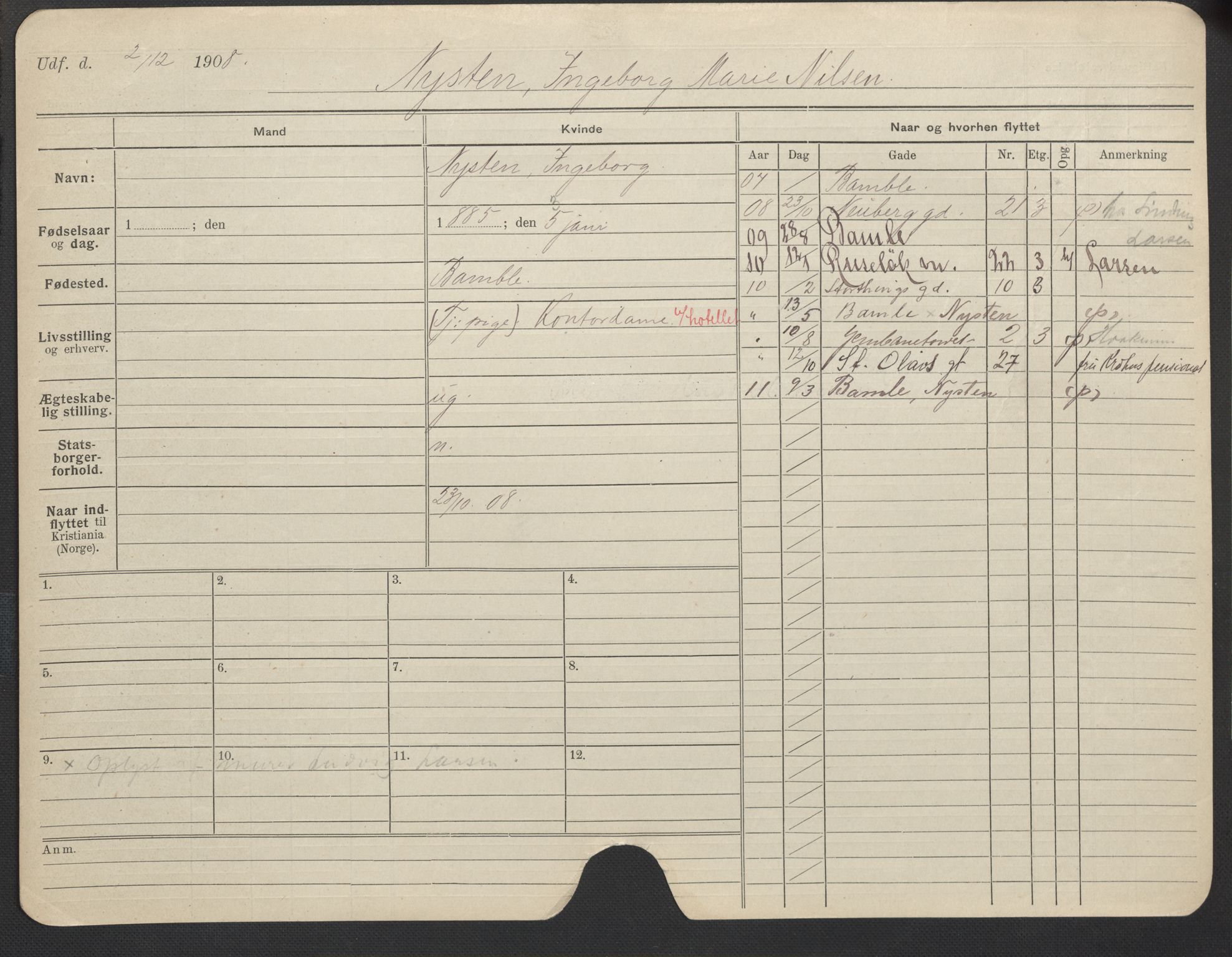 Oslo folkeregister, Registerkort, AV/SAO-A-11715/F/Fa/Fac/L0021: Kvinner, 1906-1914, p. 701a