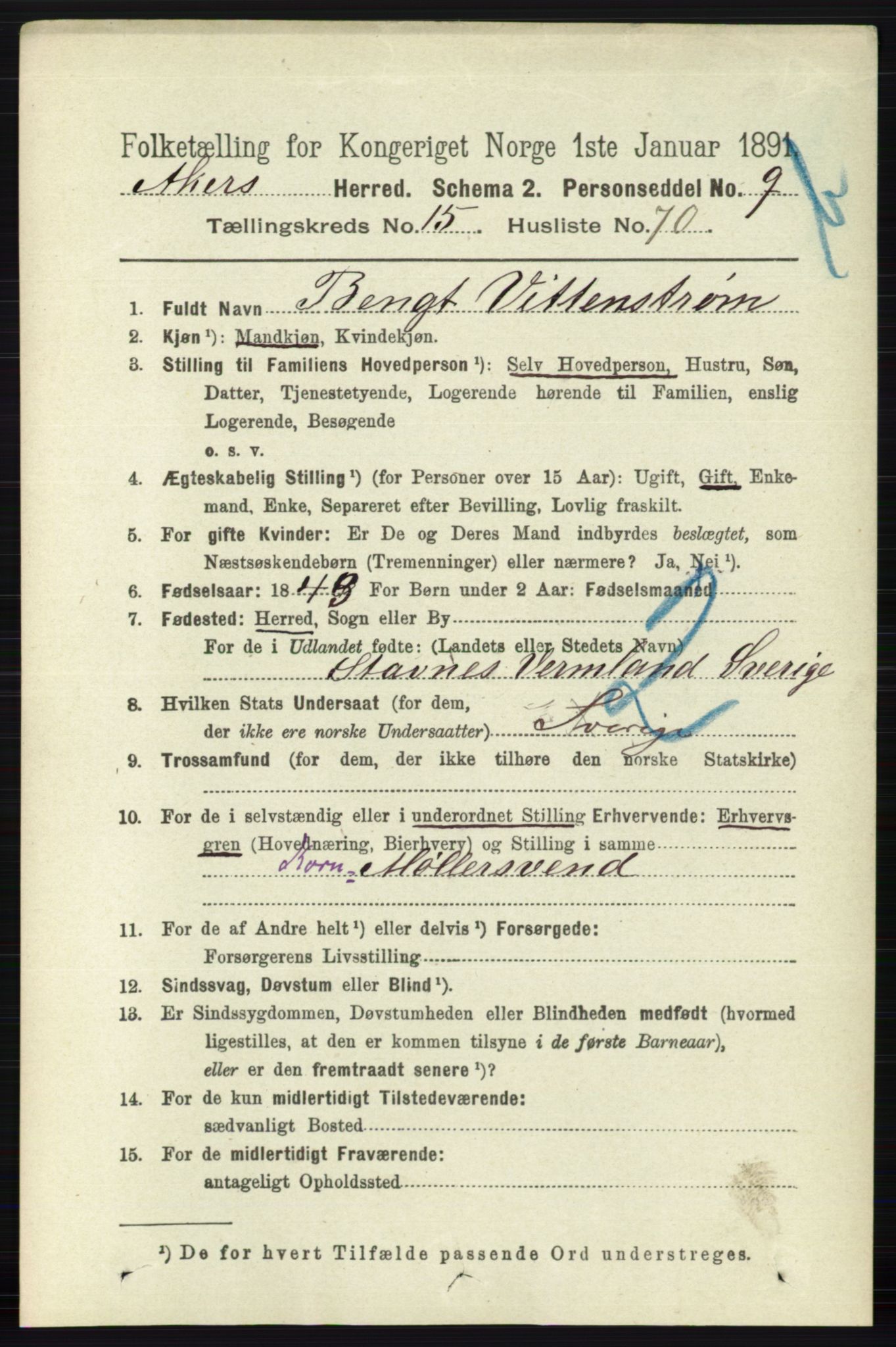 RA, 1891 census for 0218 Aker, 1891, p. 13907