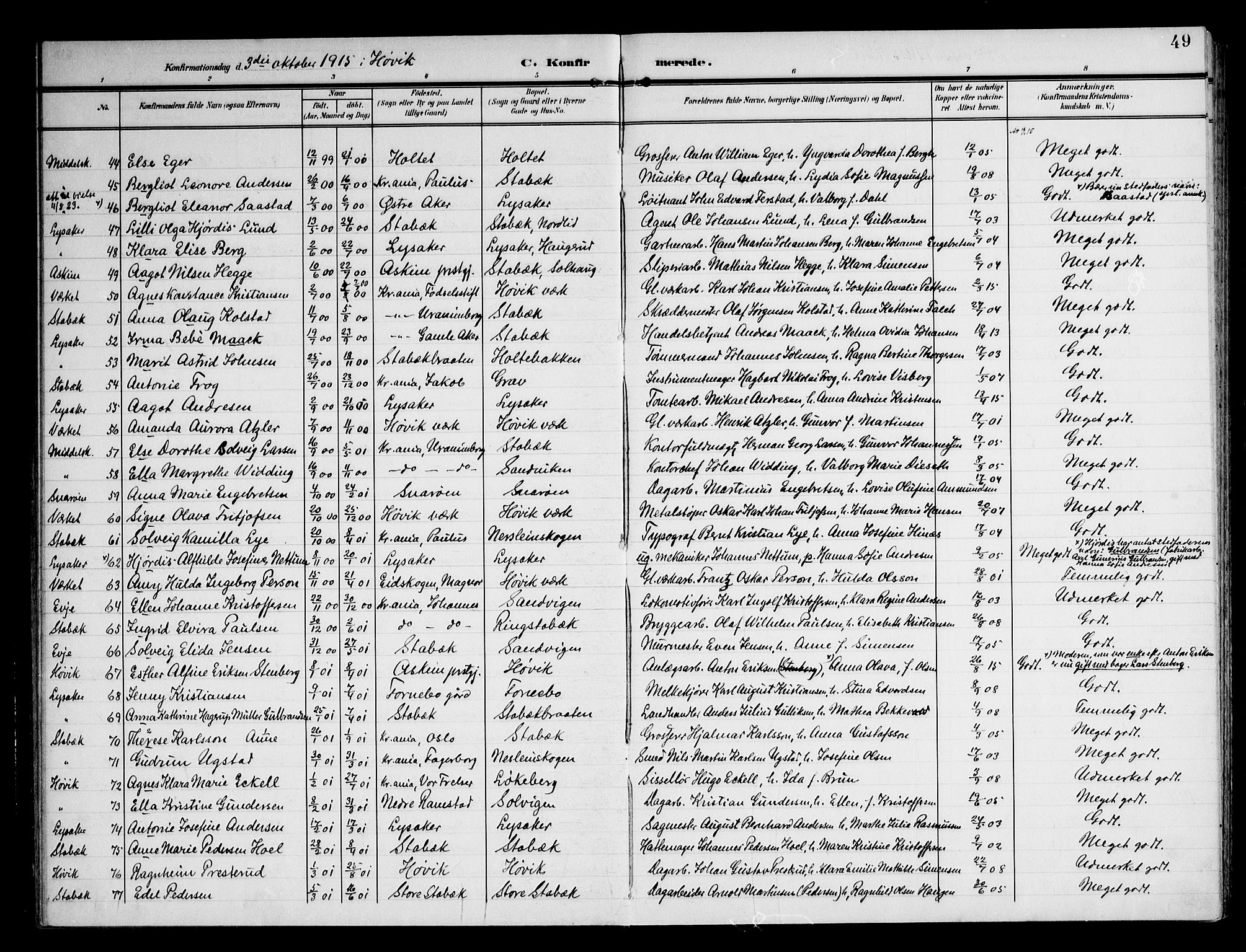 Østre Bærum prestekontor Kirkebøker, AV/SAO-A-10887/F/Fa/L0002: Parish register (official) no. 2, 1904-1924, p. 49