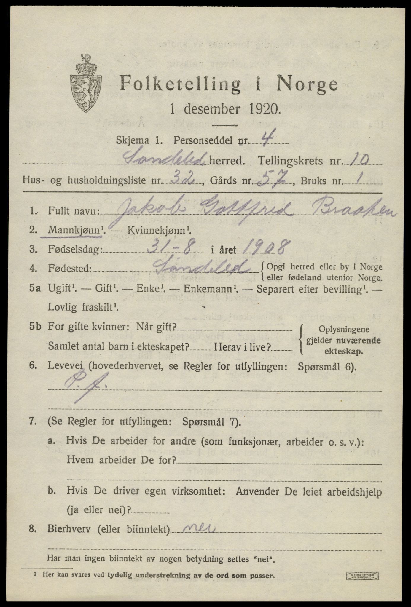 SAK, 1920 census for Søndeled, 1920, p. 5329