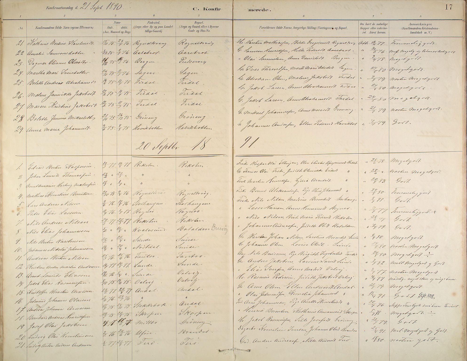 Kinn sokneprestembete, SAB/A-80801/H/Haa/Haab/L0006: Parish register (official) no. B 6, 1883-1925, p. 17