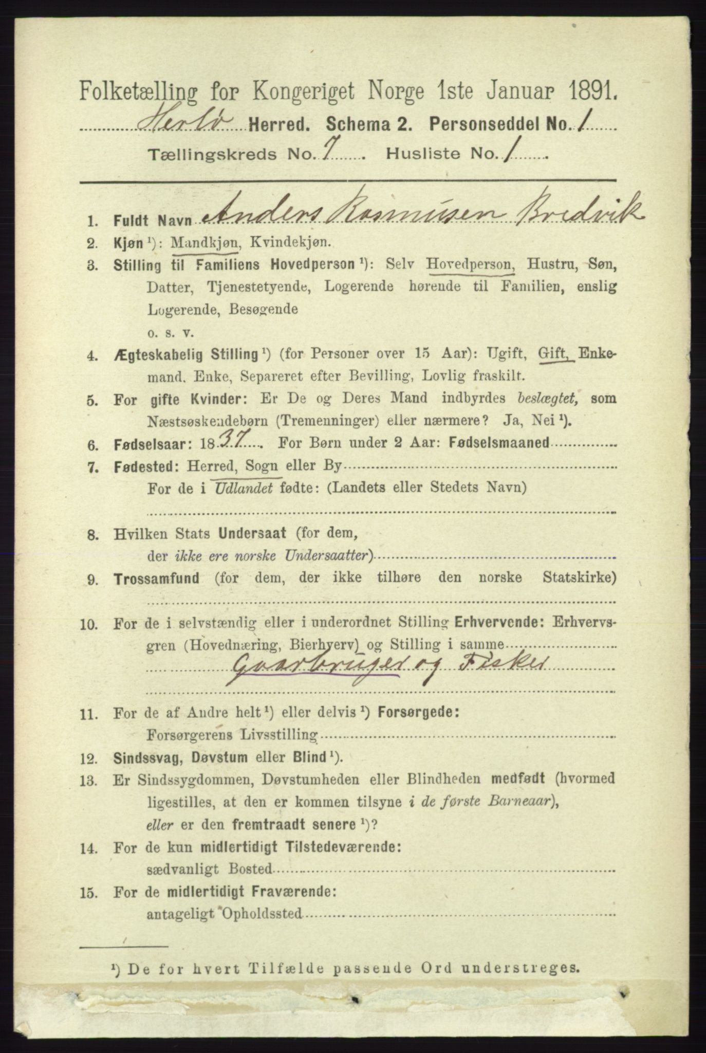 RA, 1891 census for 1258 Herdla, 1891, p. 3097