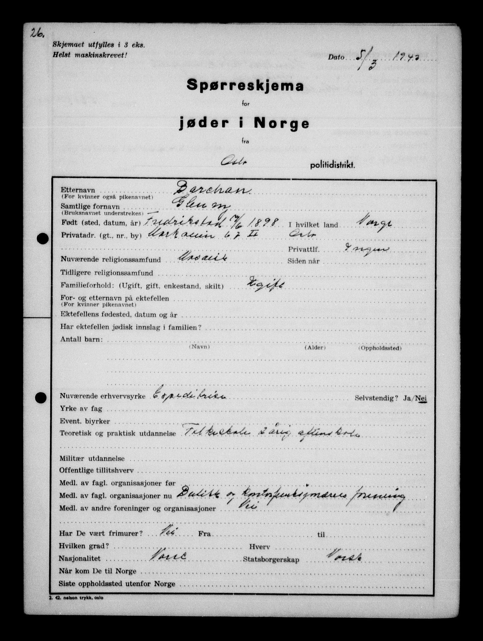 Statspolitiet - Hovedkontoret / Osloavdelingen, AV/RA-S-1329/G/Ga/L0009: Spørreskjema for jøder i Norge, Oslo Alexander-Gutman, 1942, p. 77