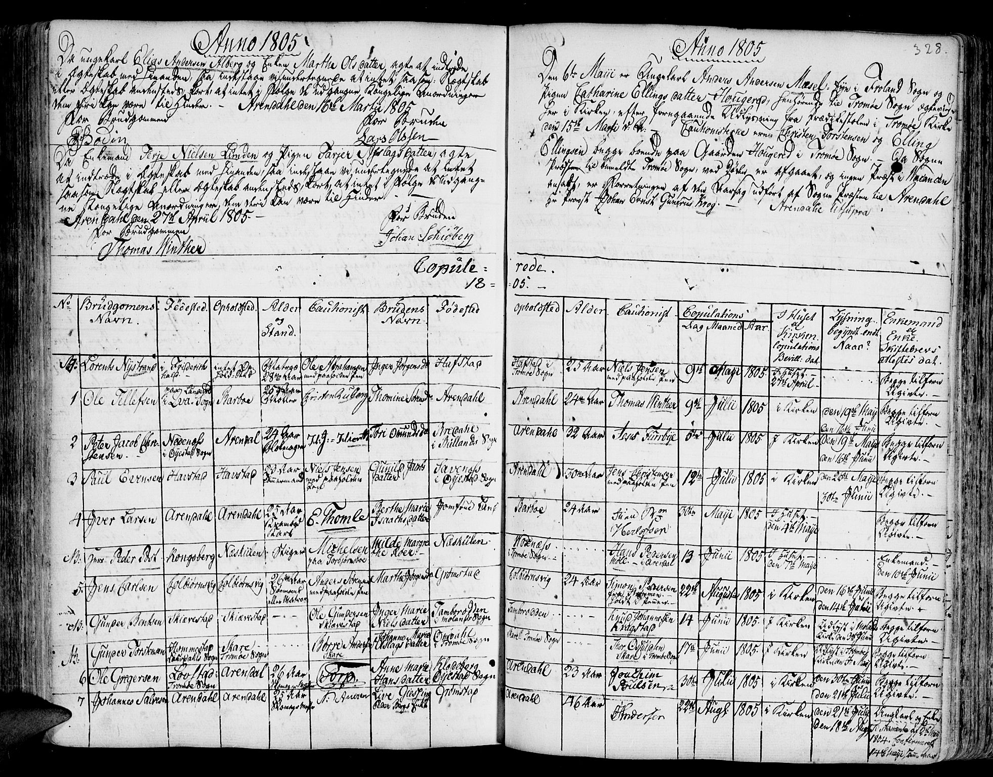 Arendal sokneprestkontor, Trefoldighet, SAK/1111-0040/F/Fa/L0001: Parish register (official) no. A 1, 1703-1815, p. 328