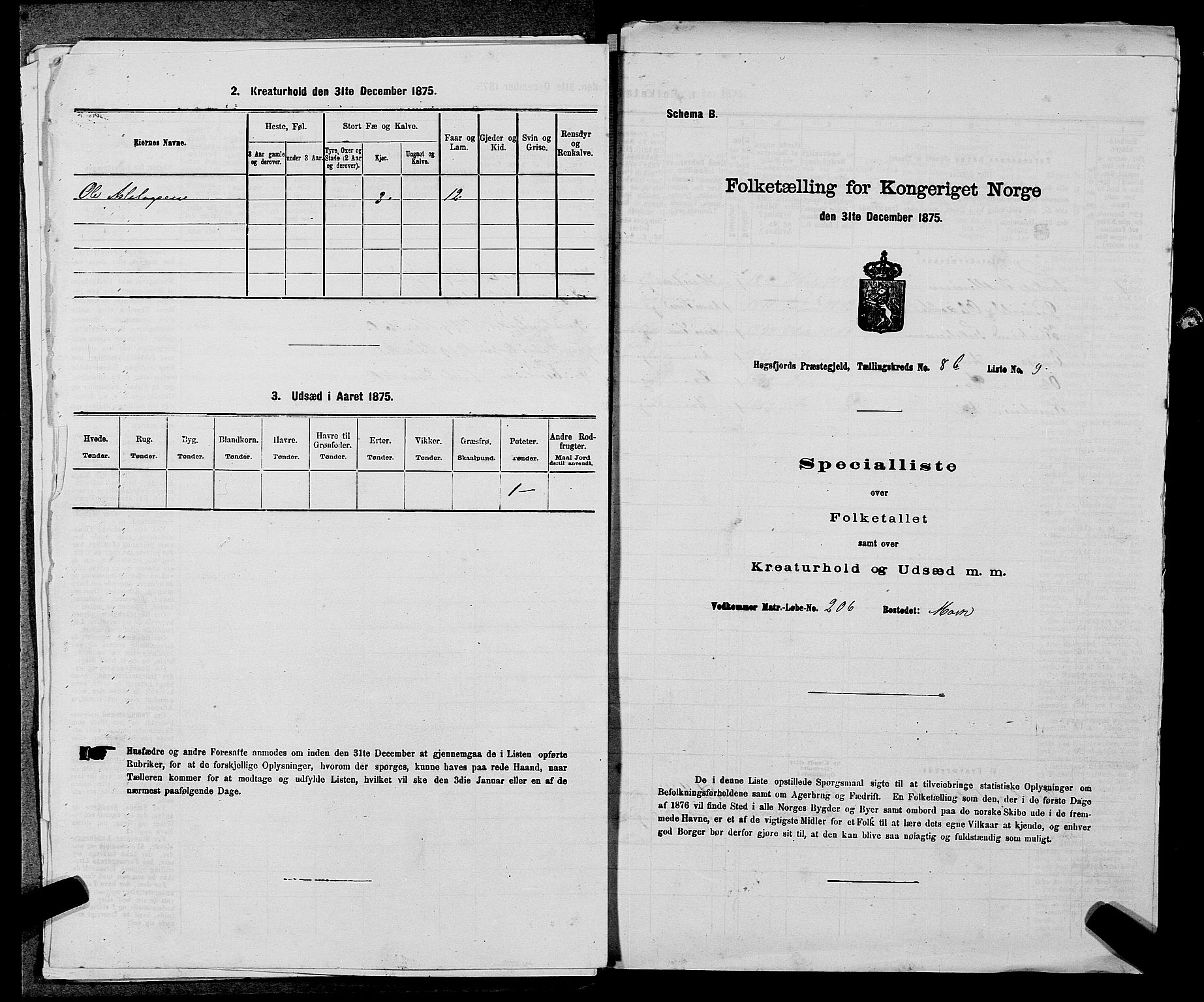 SAST, 1875 census for 1128P Høgsfjord, 1875, p. 738