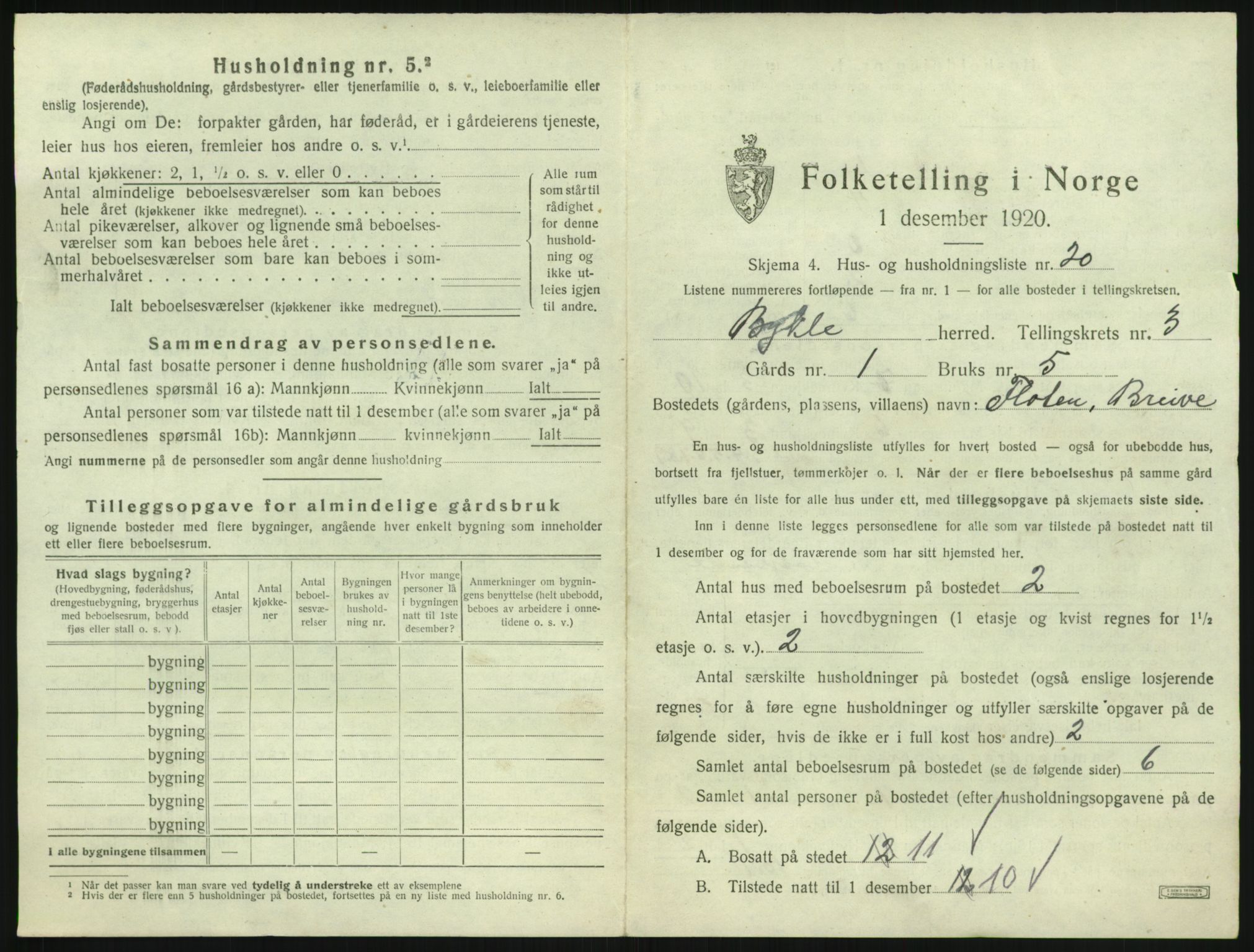 SAK, 1920 census for Bykle, 1920, p. 201