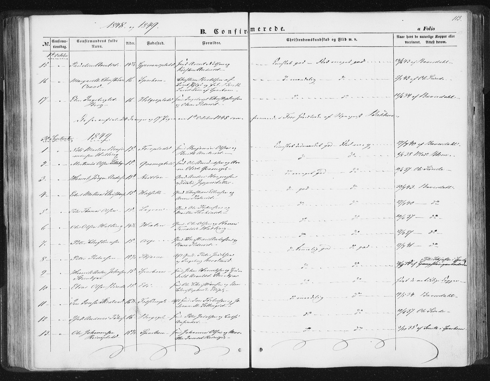 Ministerialprotokoller, klokkerbøker og fødselsregistre - Nord-Trøndelag, SAT/A-1458/746/L0446: Parish register (official) no. 746A05, 1846-1859, p. 113