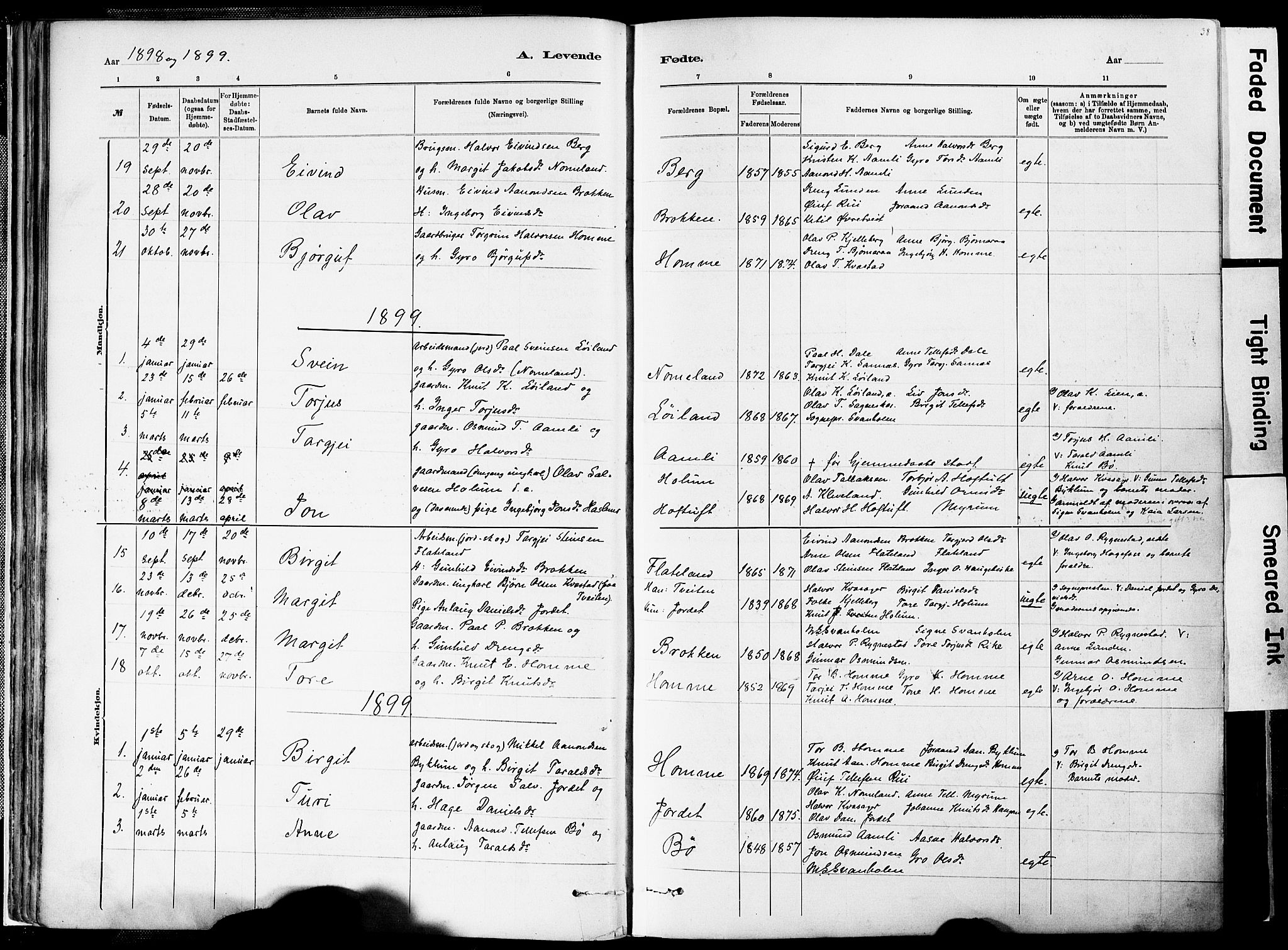 Valle sokneprestkontor, AV/SAK-1111-0044/F/Fa/Fac/L0009: Parish register (official) no. A 9, 1882-1913, p. 38